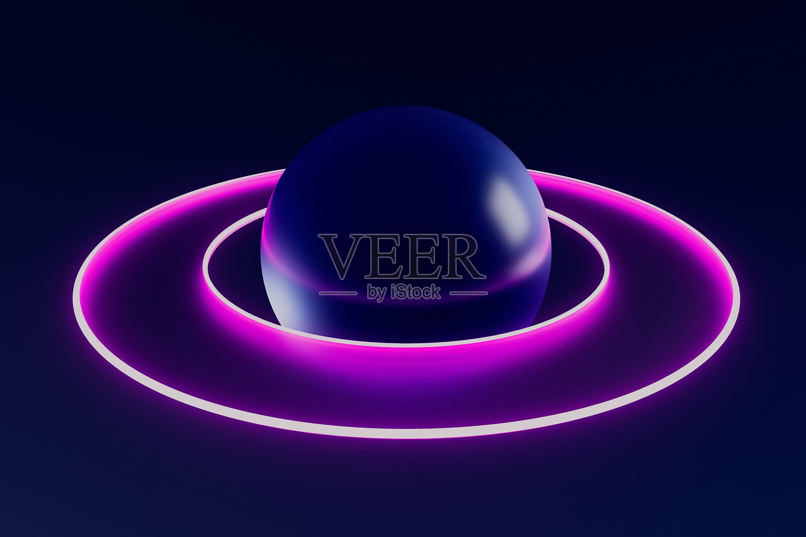 一个发光的蓝色球体被紫色环绕。照片摄影图片