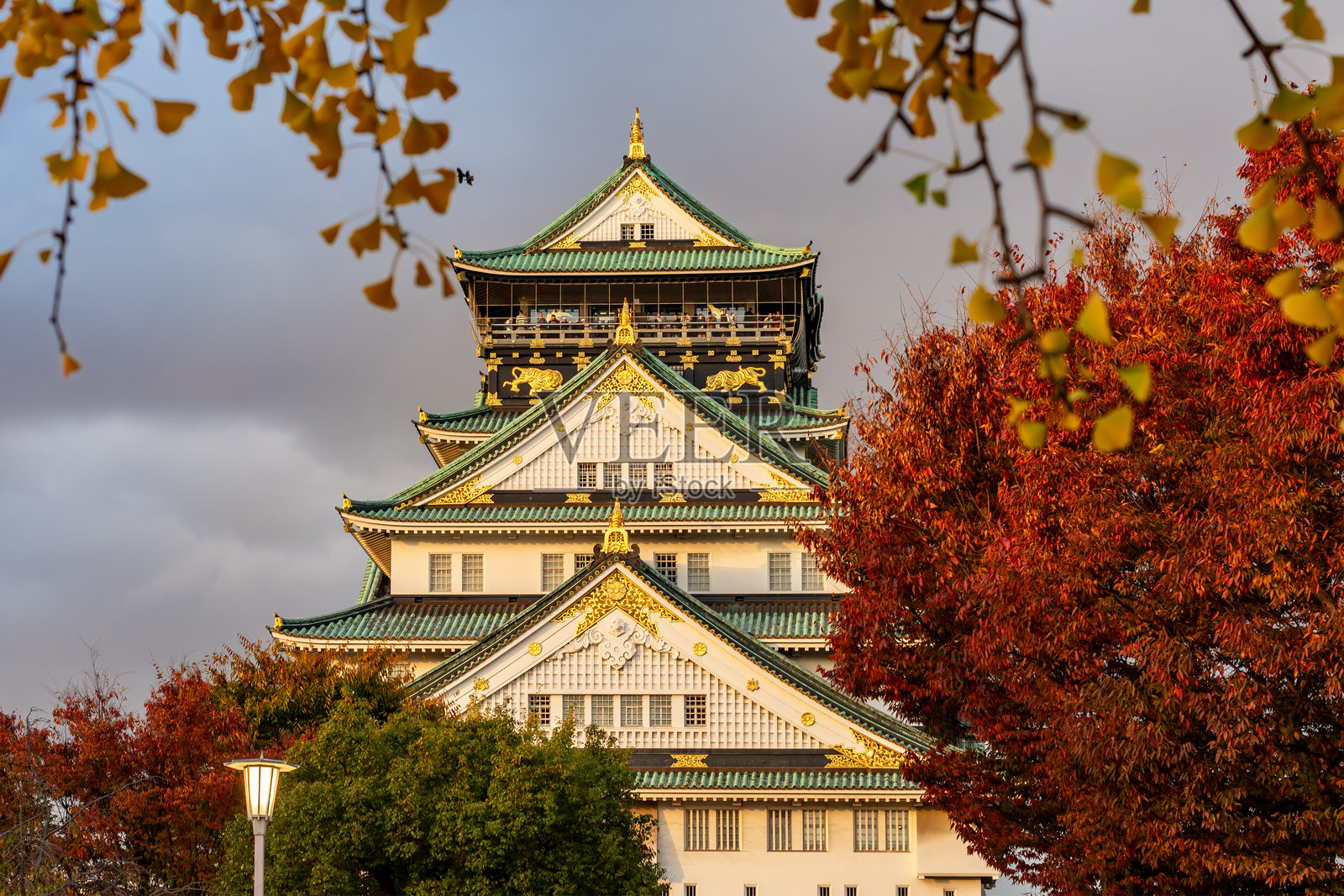 日本秋季的大阪城照片摄影图片