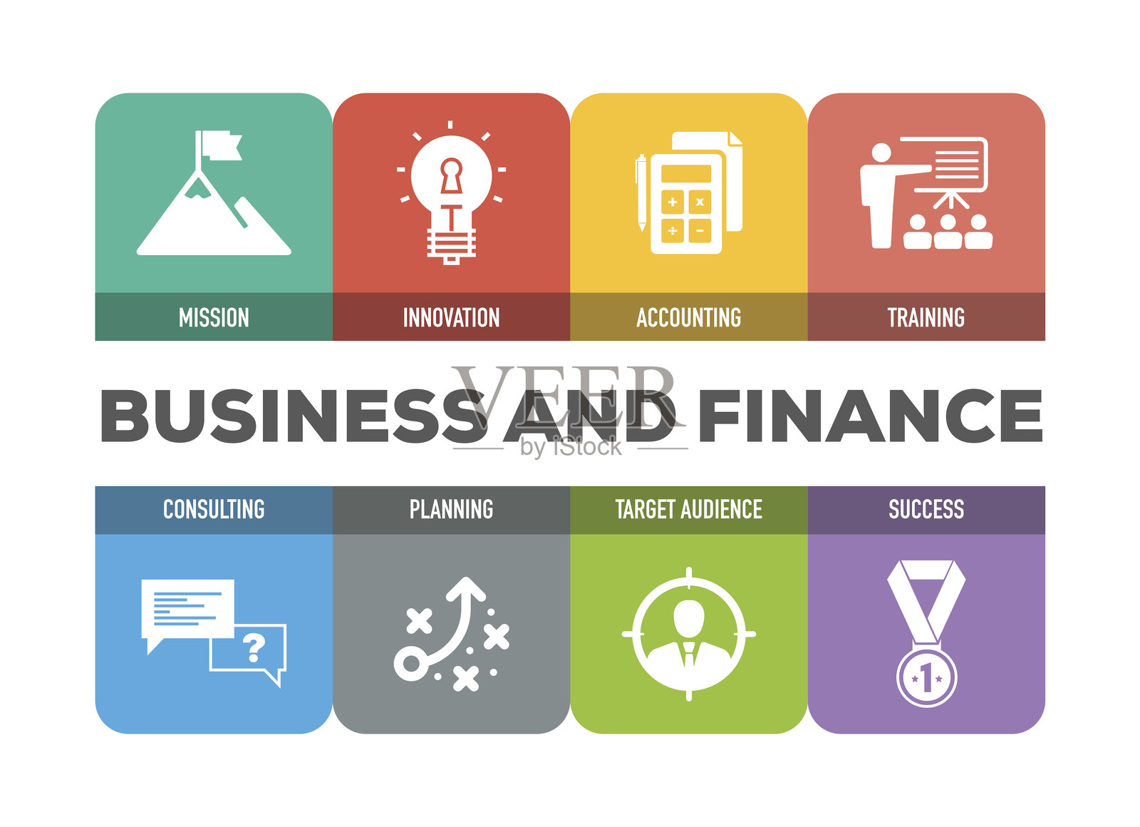 商业和金融彩色图标集插画图片素材