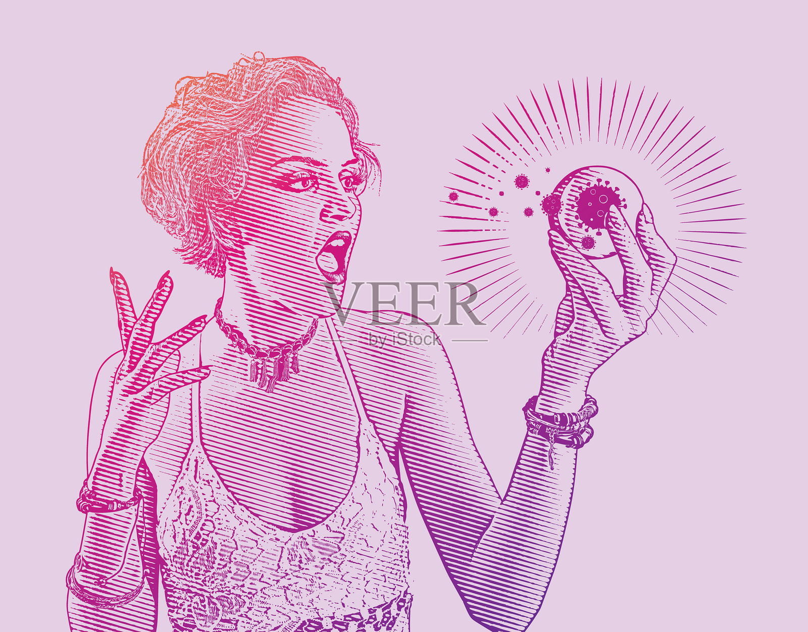 算命师、水晶球和COVID-19插画图片素材