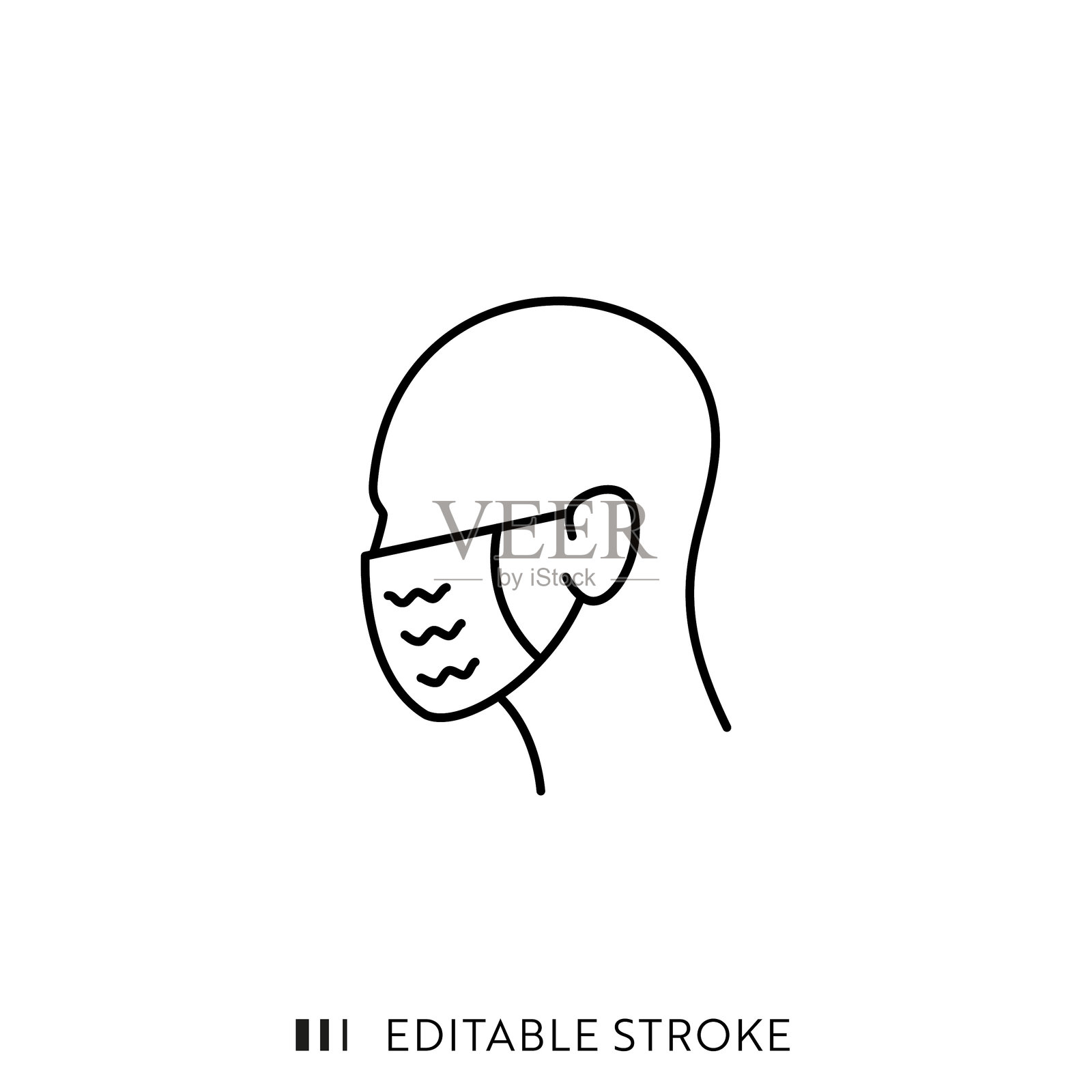 医用口罩线条图标，可编辑描边和完美像素。插画图片素材