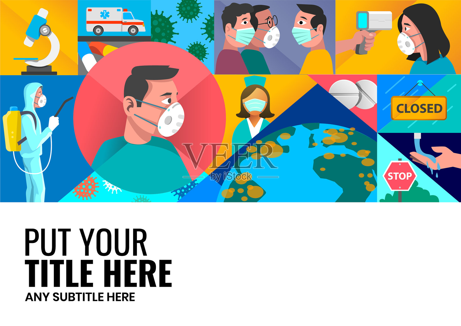 Corona流行病封面和页面设计插画图片素材