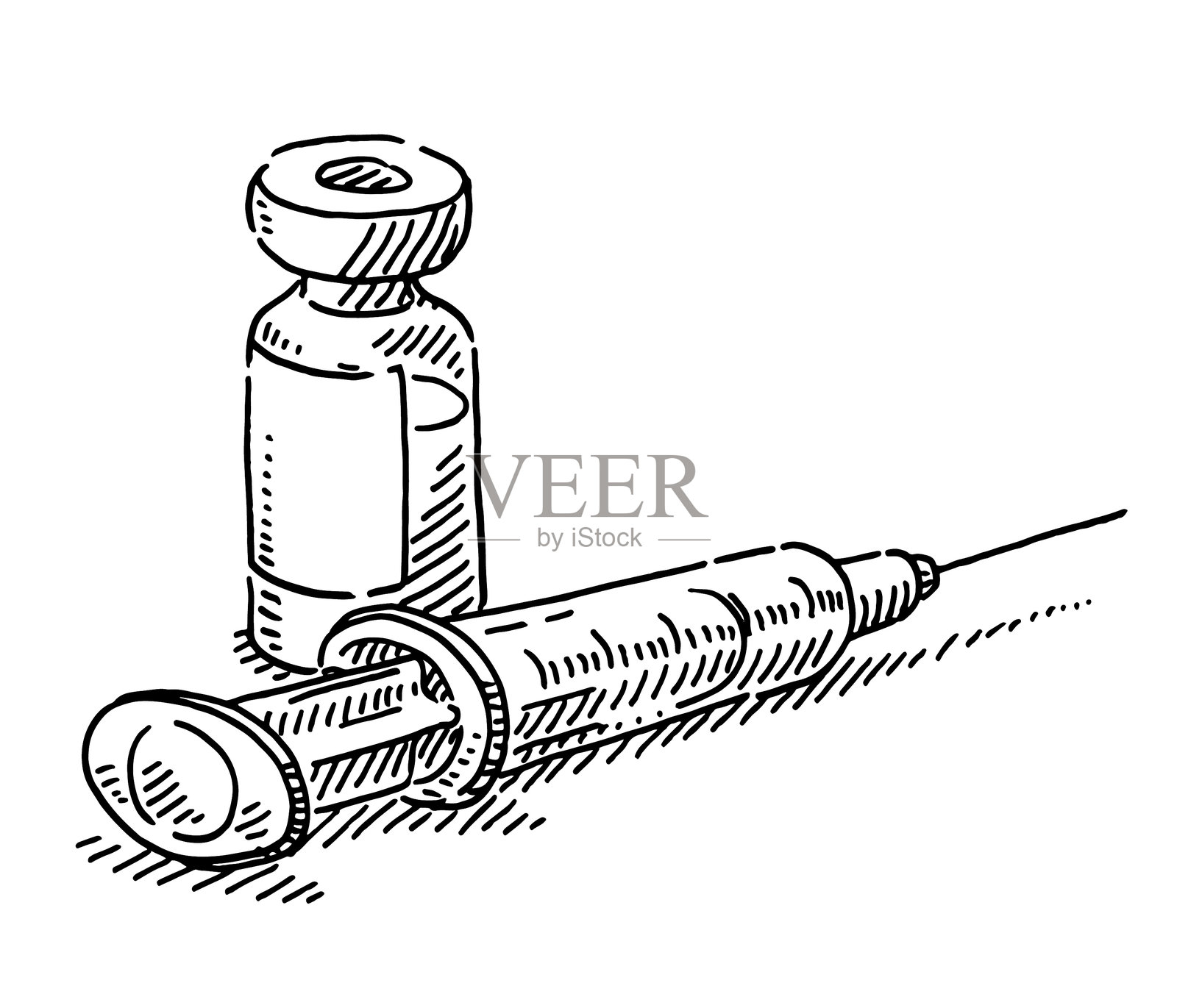 疫苗容器和注射器的绘制设计元素图片