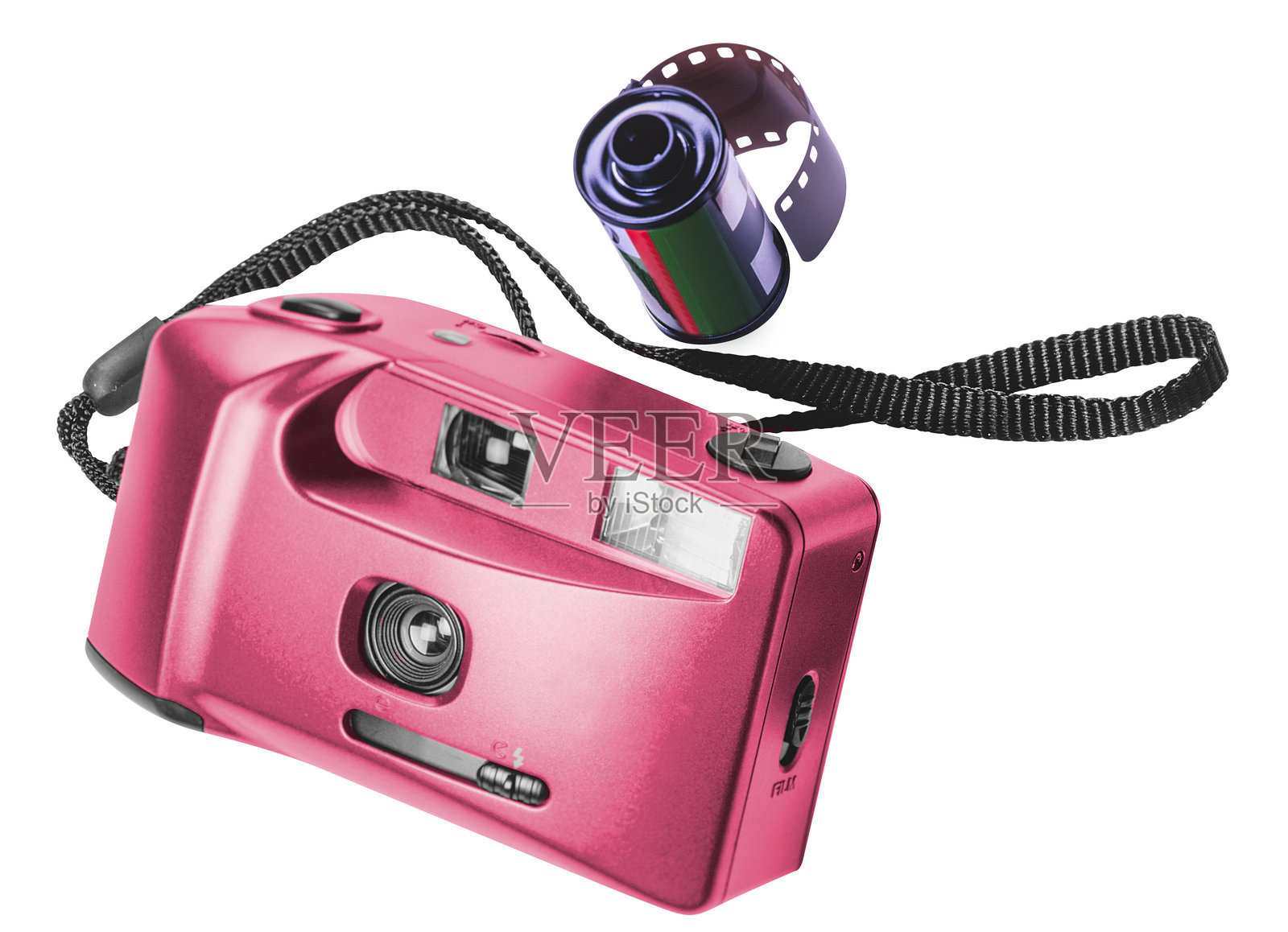 模拟相机，带胶卷。白色背景上剪切出来的图像照片摄影图片
