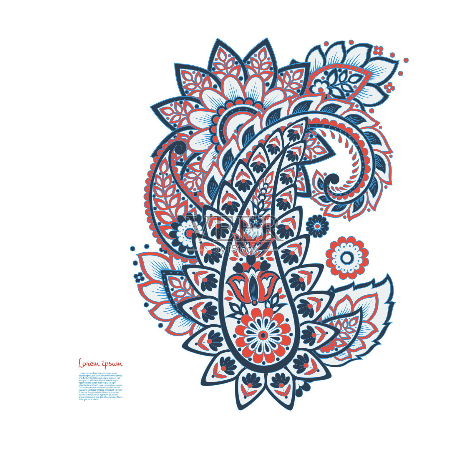 彩色花卉佩斯利矢量装饰。独立图案插画图片素材