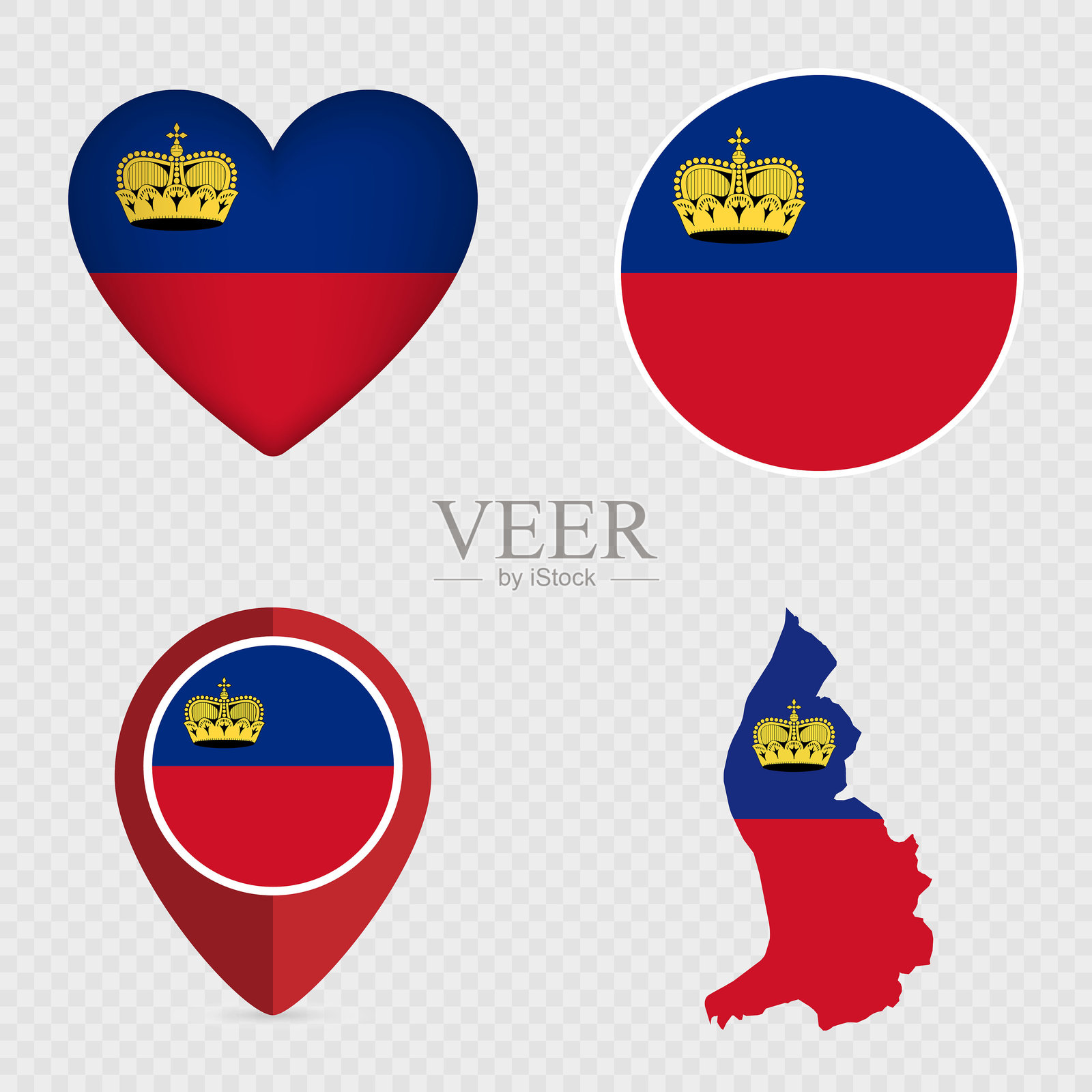 列支敦士登国旗图标包。矢量插图。插画图片素材