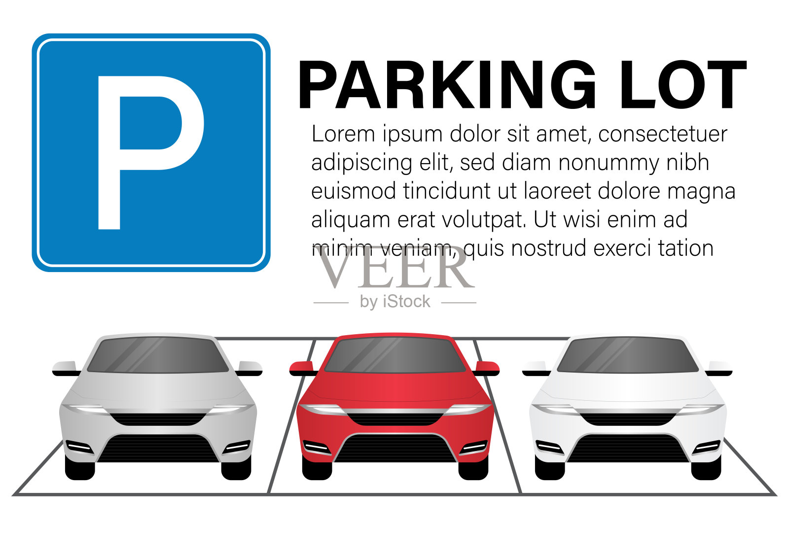 停车概念。停车场或停车区域与汽车。汽车停在停车位。插画图片素材