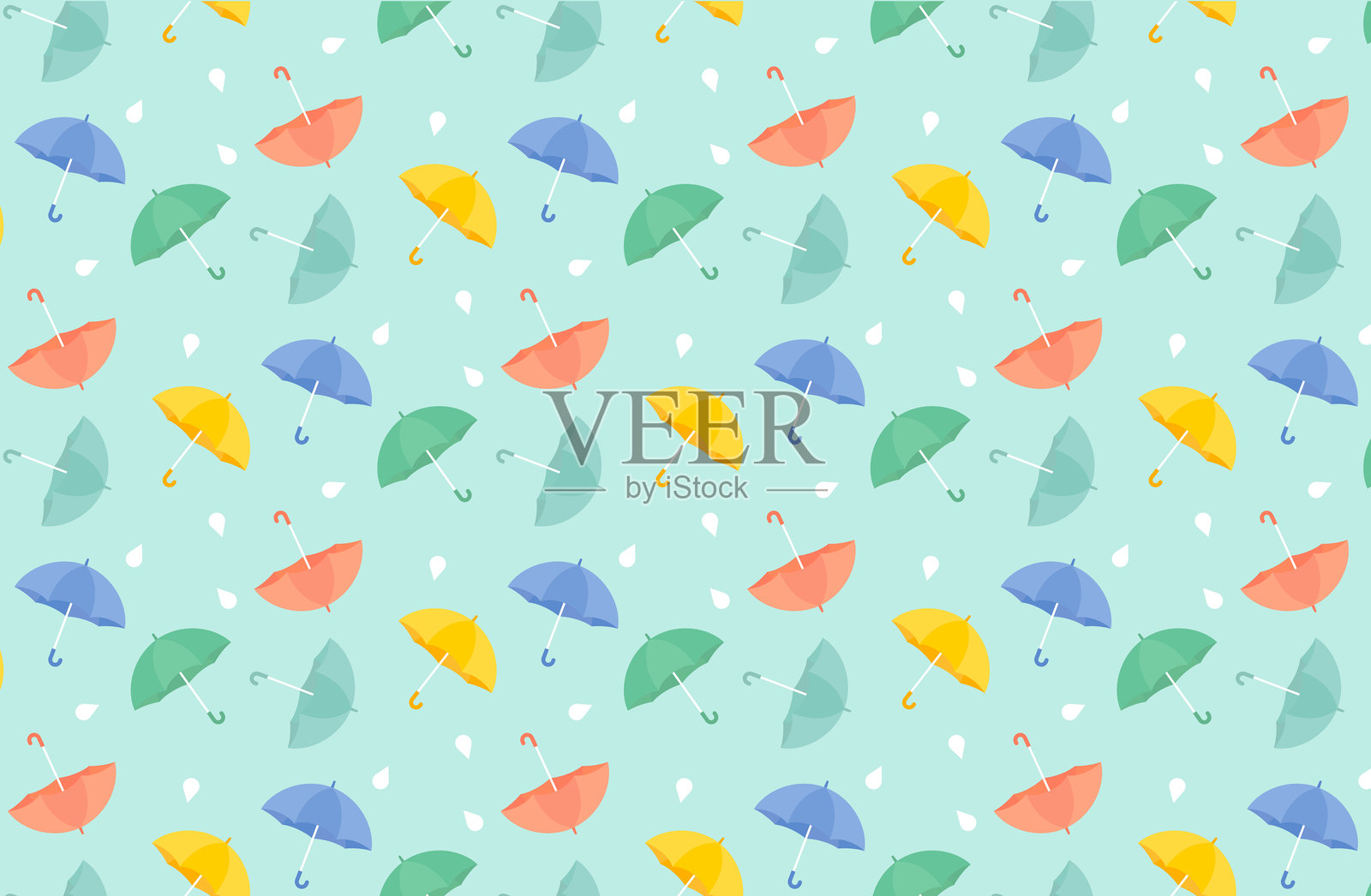 雨伞无缝图案矢量插图素材，适合雨季和雨天，简单可爱，六月主题插画图片素材