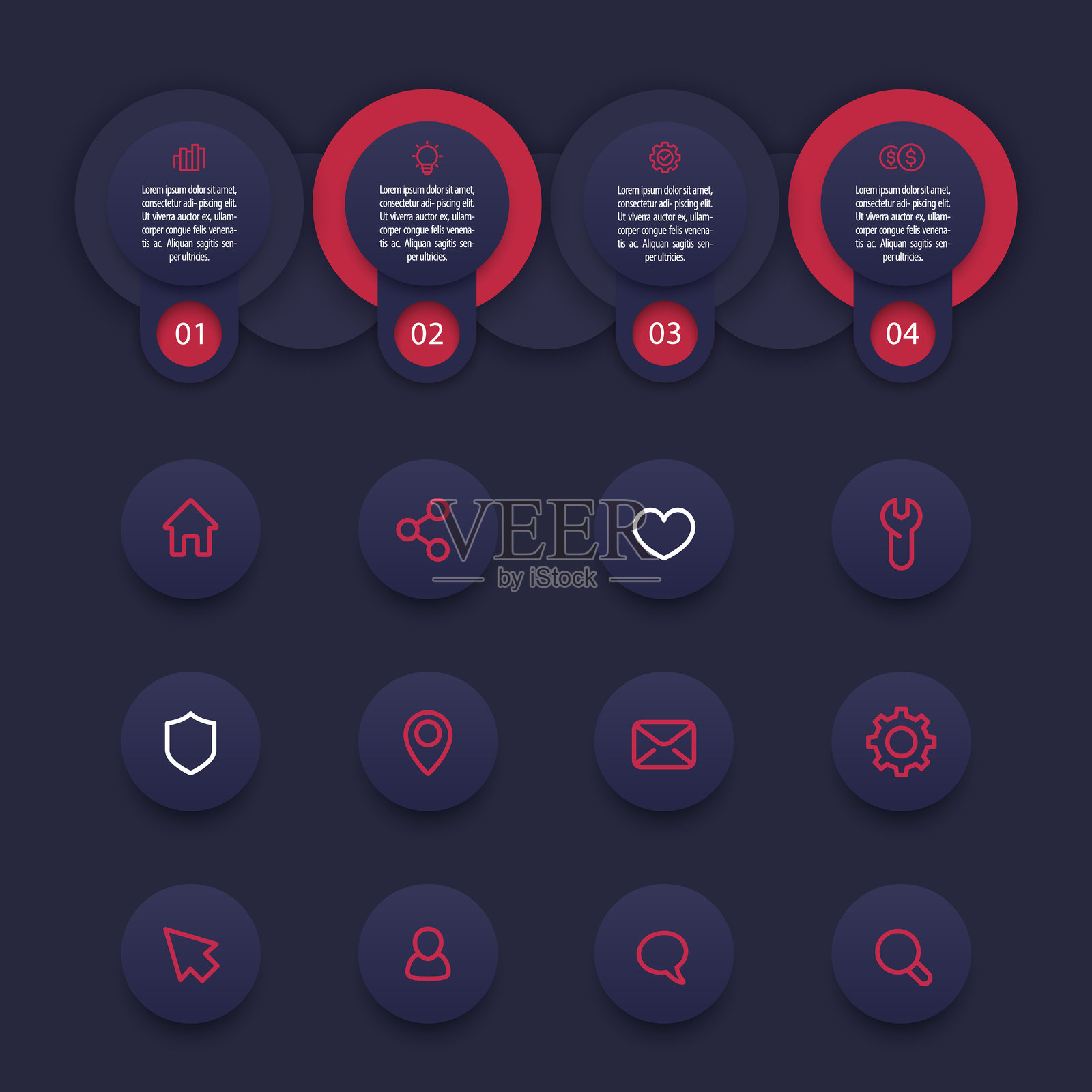 商业信息图表模板，带线条图标集，矢量图插画图片素材