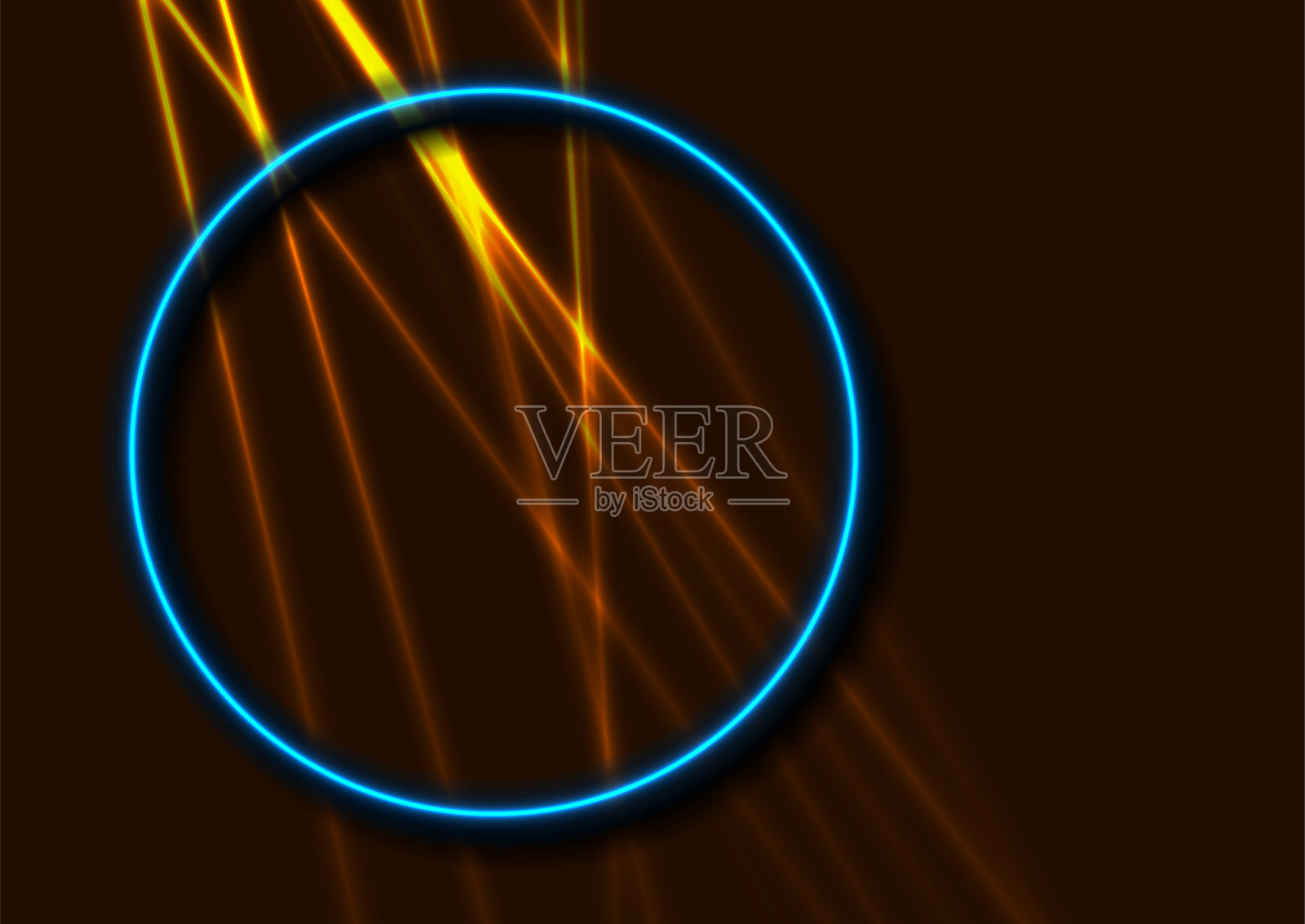 明亮的橙色霓虹光线和蓝色圆形抽象未来背景插画图片素材