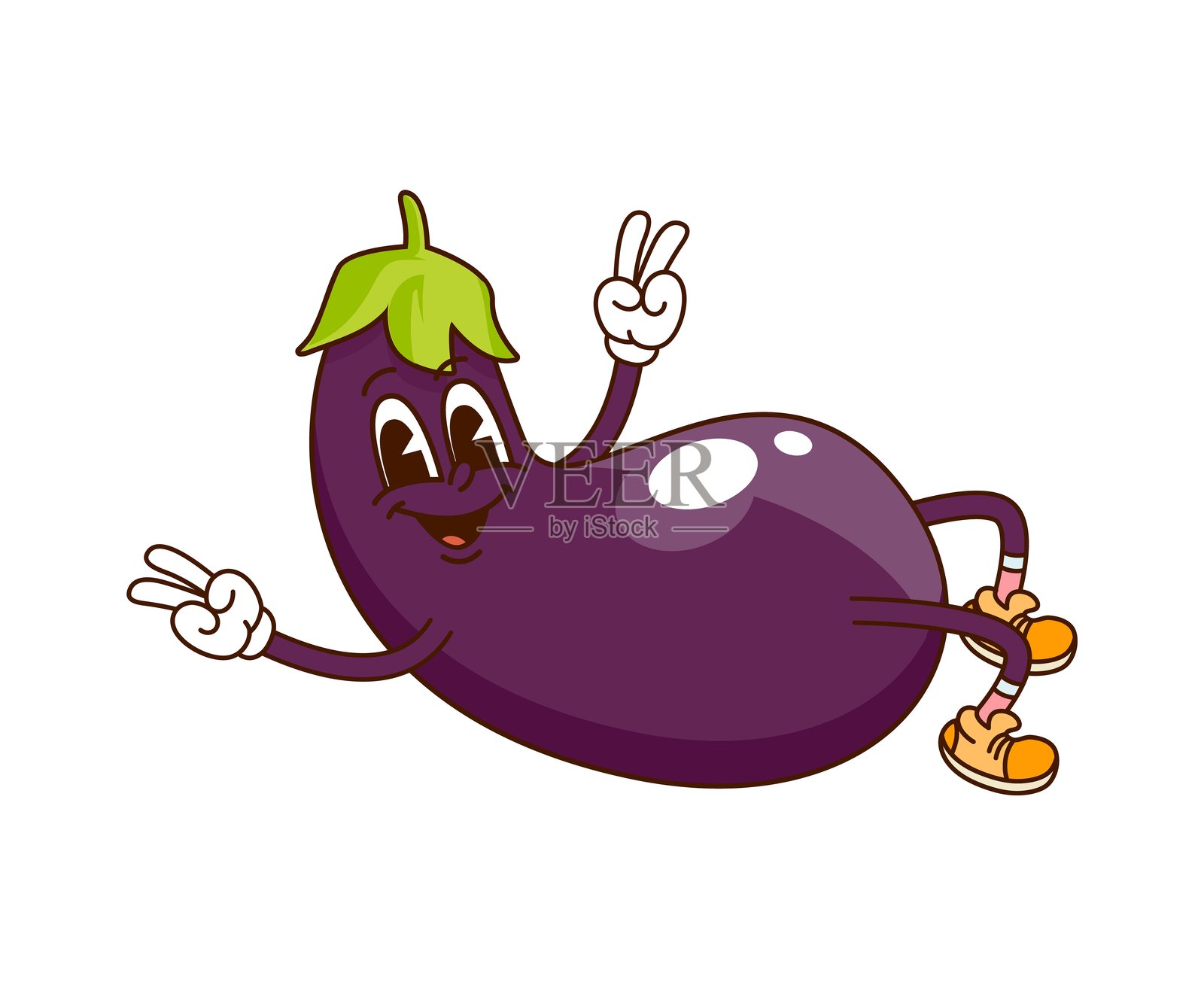 卡通风格的酷炫茄子蔬菜正在进行压榨插画图片素材