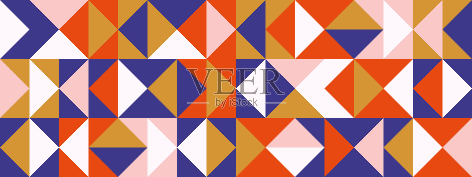 明亮的复古三角形无缝图案。抽象几何中世纪背景。色彩丰富的瑞士现代主义或后现代主义风格壁纸。矢量模块化重复纹理。色彩斑斓的壁画背景。插画图片素材