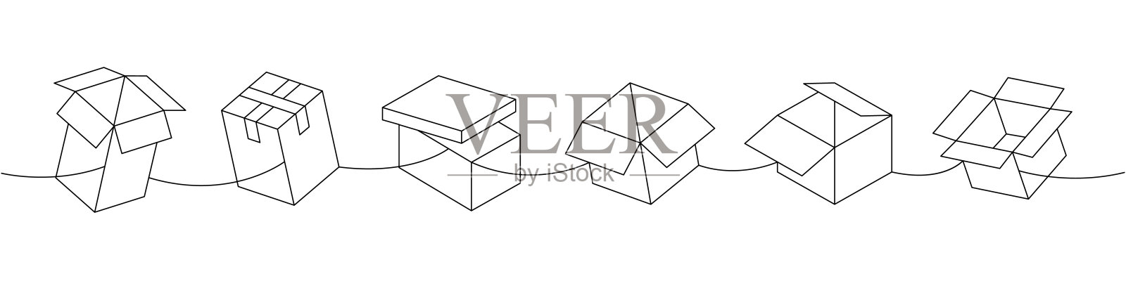 包装盒一线连续画。礼品盒。矢量插图。插画图片素材