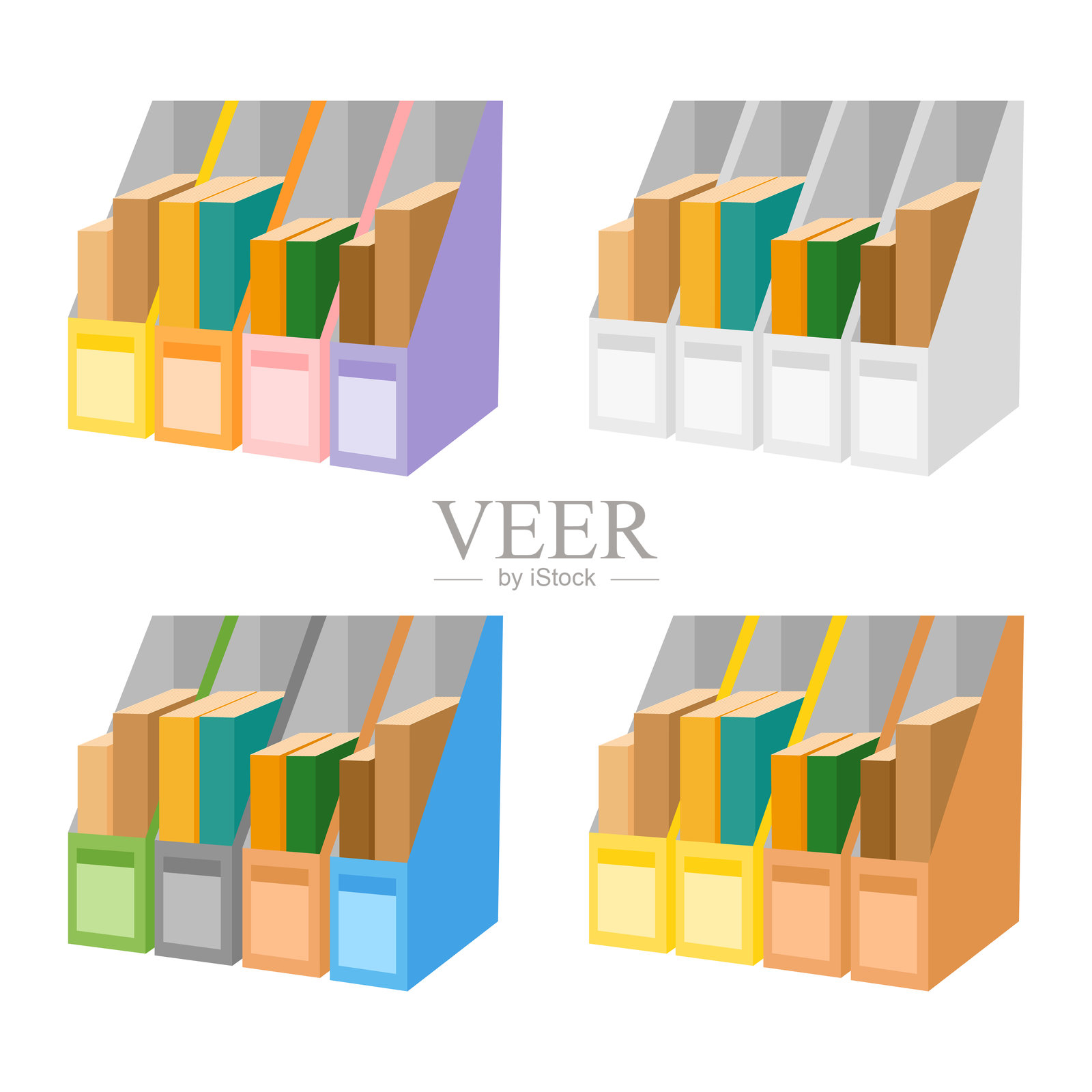 彩色文件夹矢量插图，适用于办公室或学校文具用品，背景为白色。文件夹有助于整理文件。适合学校、会议和办公用品。插画图片素材