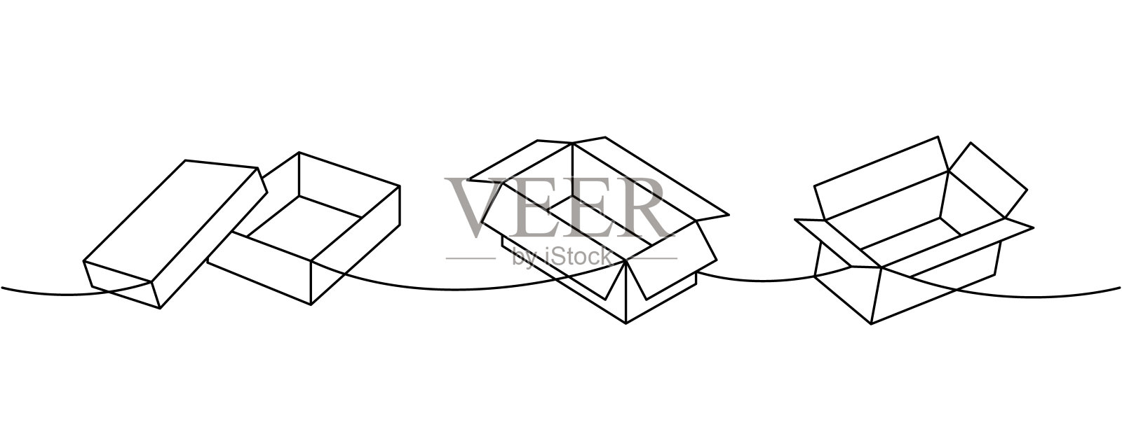 包装盒的一笔连续画。纸板箱。矢量插图。插画图片素材