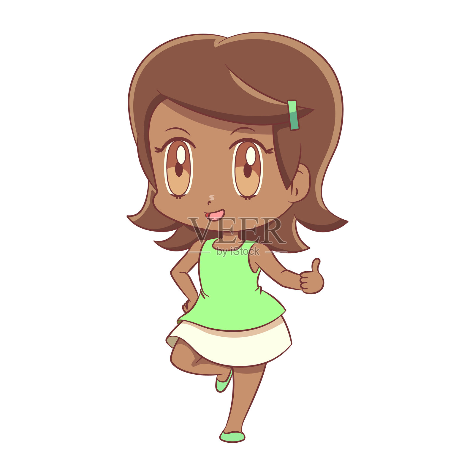 可爱的女孩竖起大拇指插画图片素材