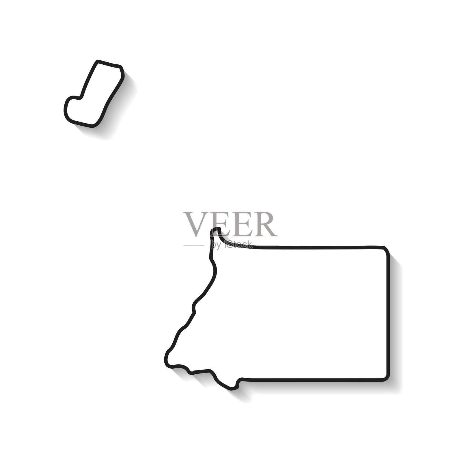 赤道几内亚地图，黑色轮廓和阴影，背景为白色插画图片素材