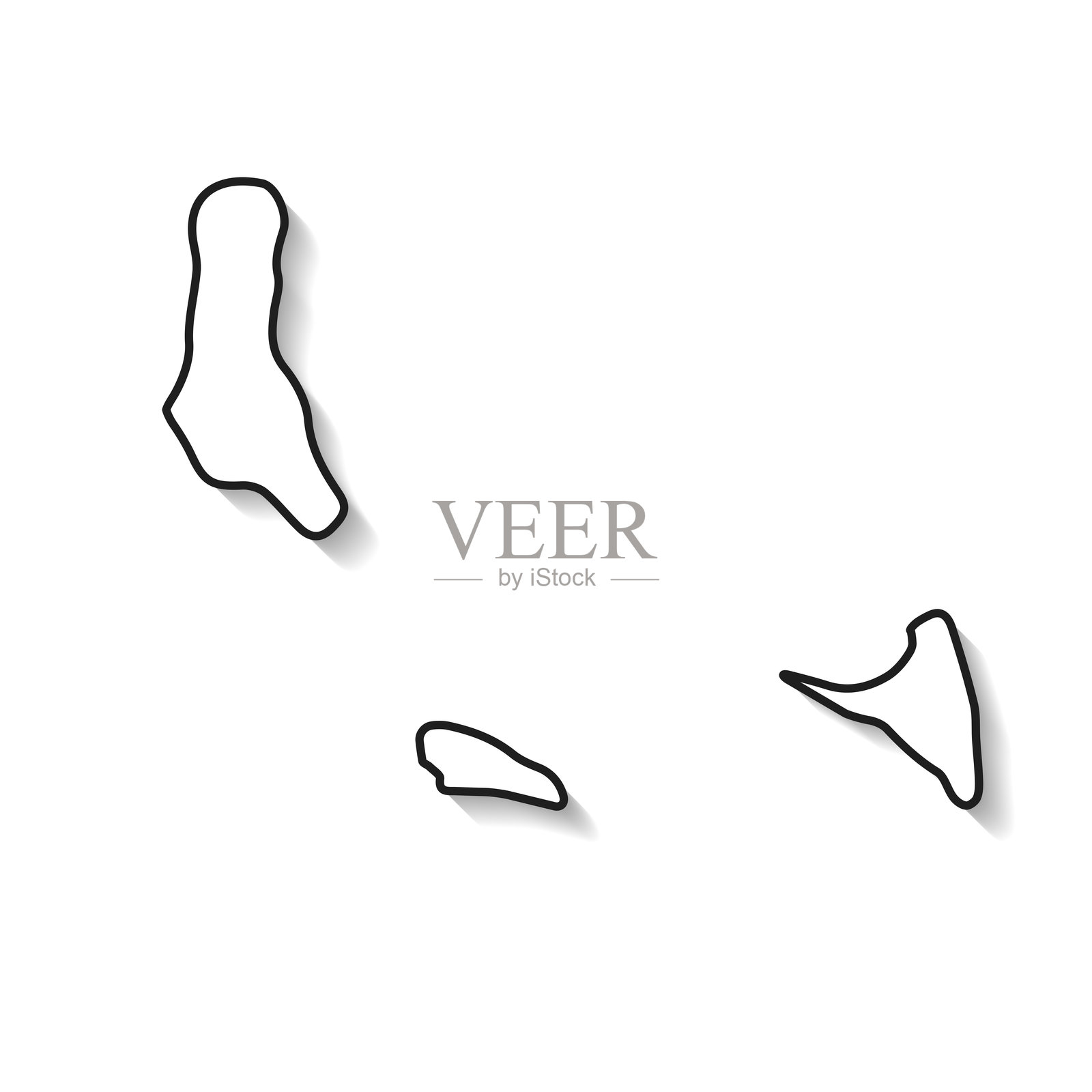 科摩罗地图，黑色轮廓和阴影，白色背景插画图片素材