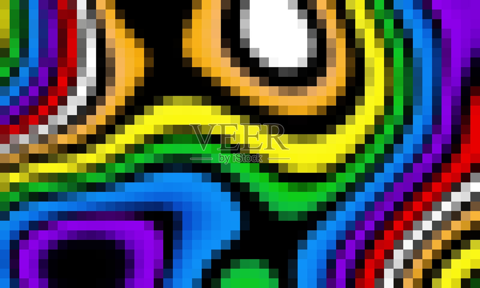 迷幻的彩色彩虹几何形状抽象背景，像素化矢量图案插画图片素材