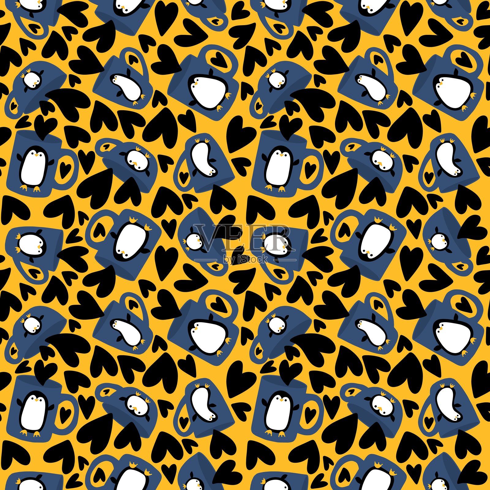 动物企鹅无缝图案，适用于包装纸和儿童用品插画图片素材