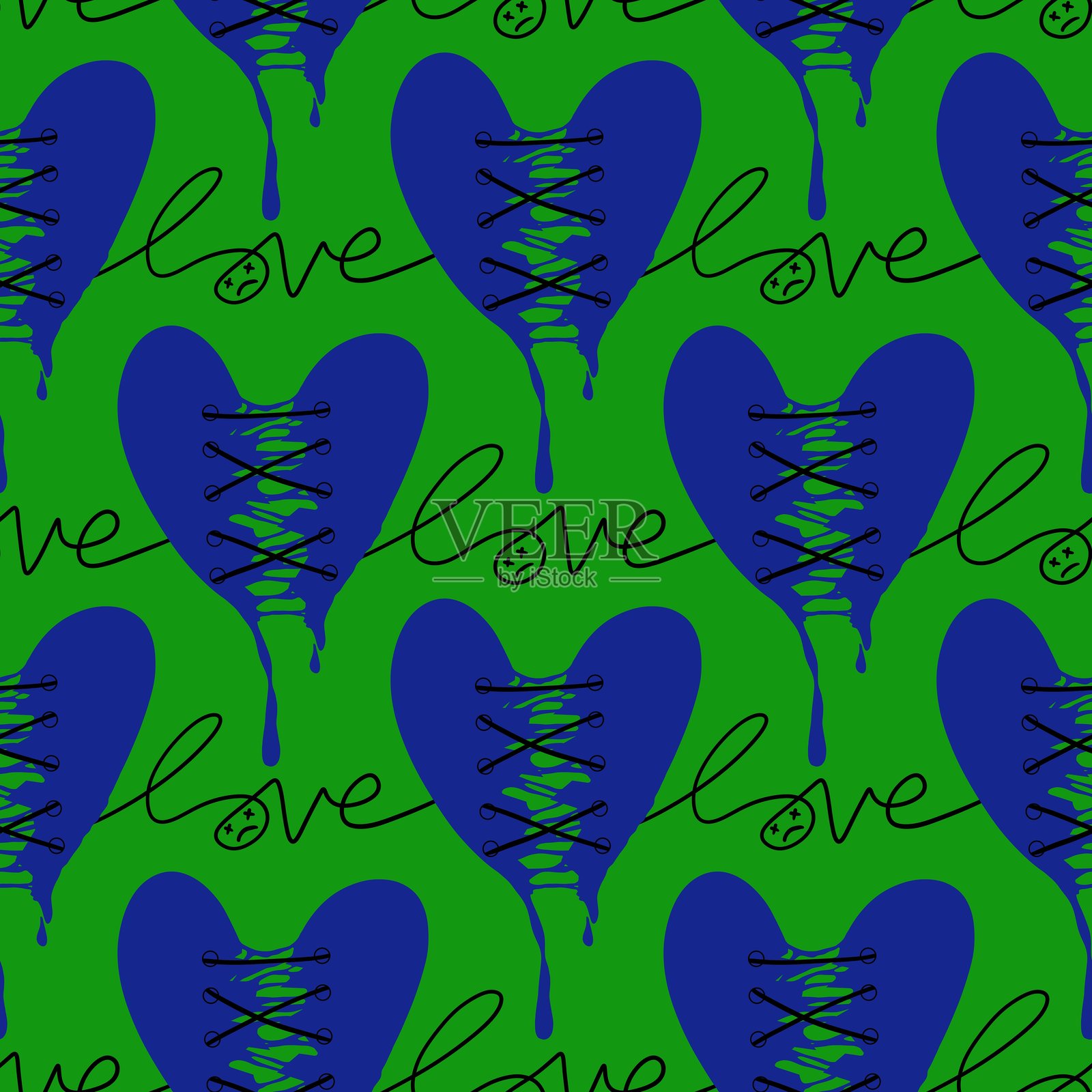 情人节卡通心形无缝图案，适用于包装纸和面料插画图片素材