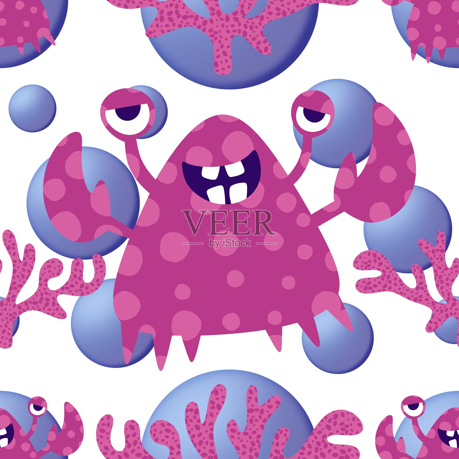 夏季动物无缝螃蟹图案，适用于纺织品和儿童服装插画图片素材