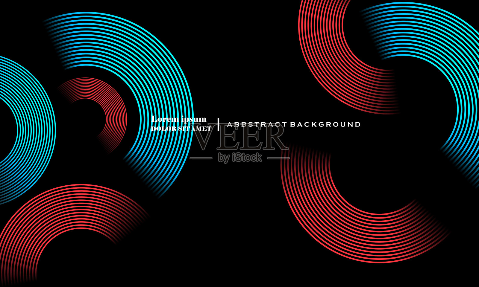 现代圆形线条设计，渐变色在深色背景上。插画图片素材