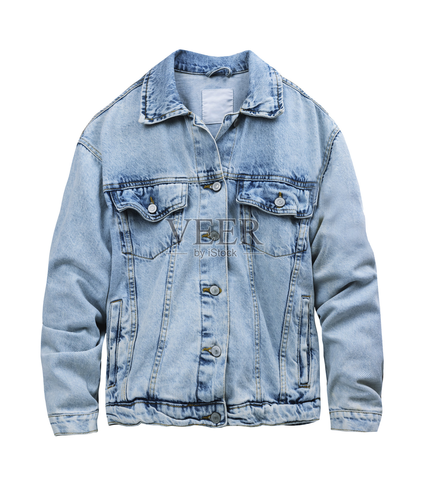 男性牛仔夹克，孤立在白色背景上，牛仔外套，蓝色外衣。照片摄影图片