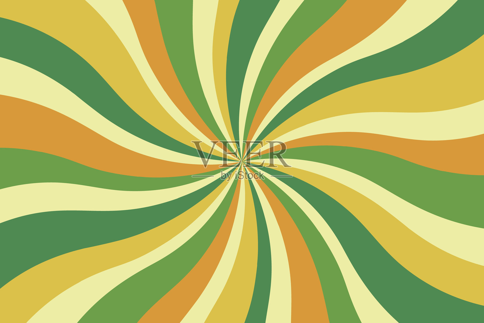 复古螺旋矢量背景。时髦的旋涡复古放射状阳光爆发。迷幻的抽象绿色波浪条纹。70年代的时尚海报。催眠的圆形插图。插画图片素材