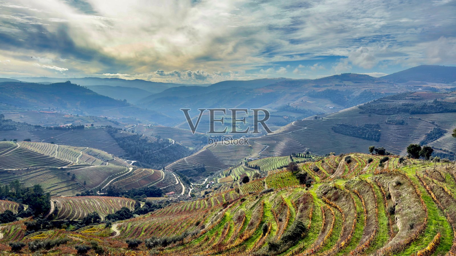 葡萄牙杜罗河谷的全景视图照片摄影图片