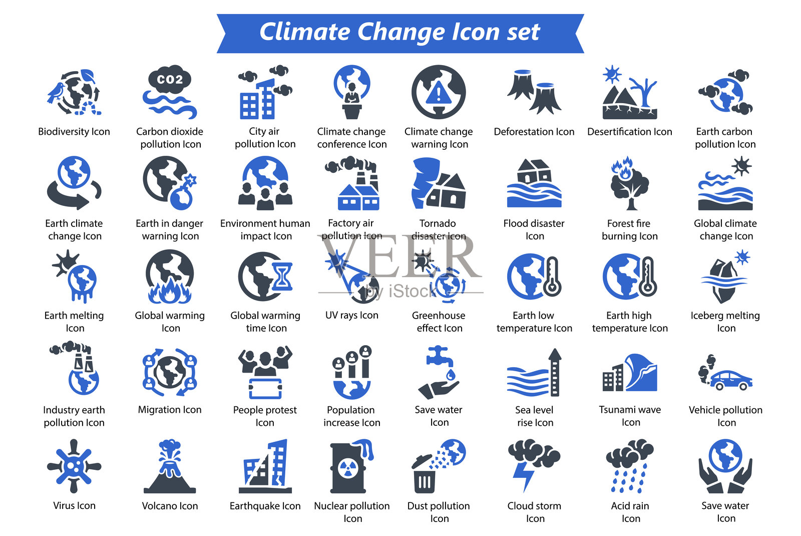 气候变化蓝色图标集插画图片素材