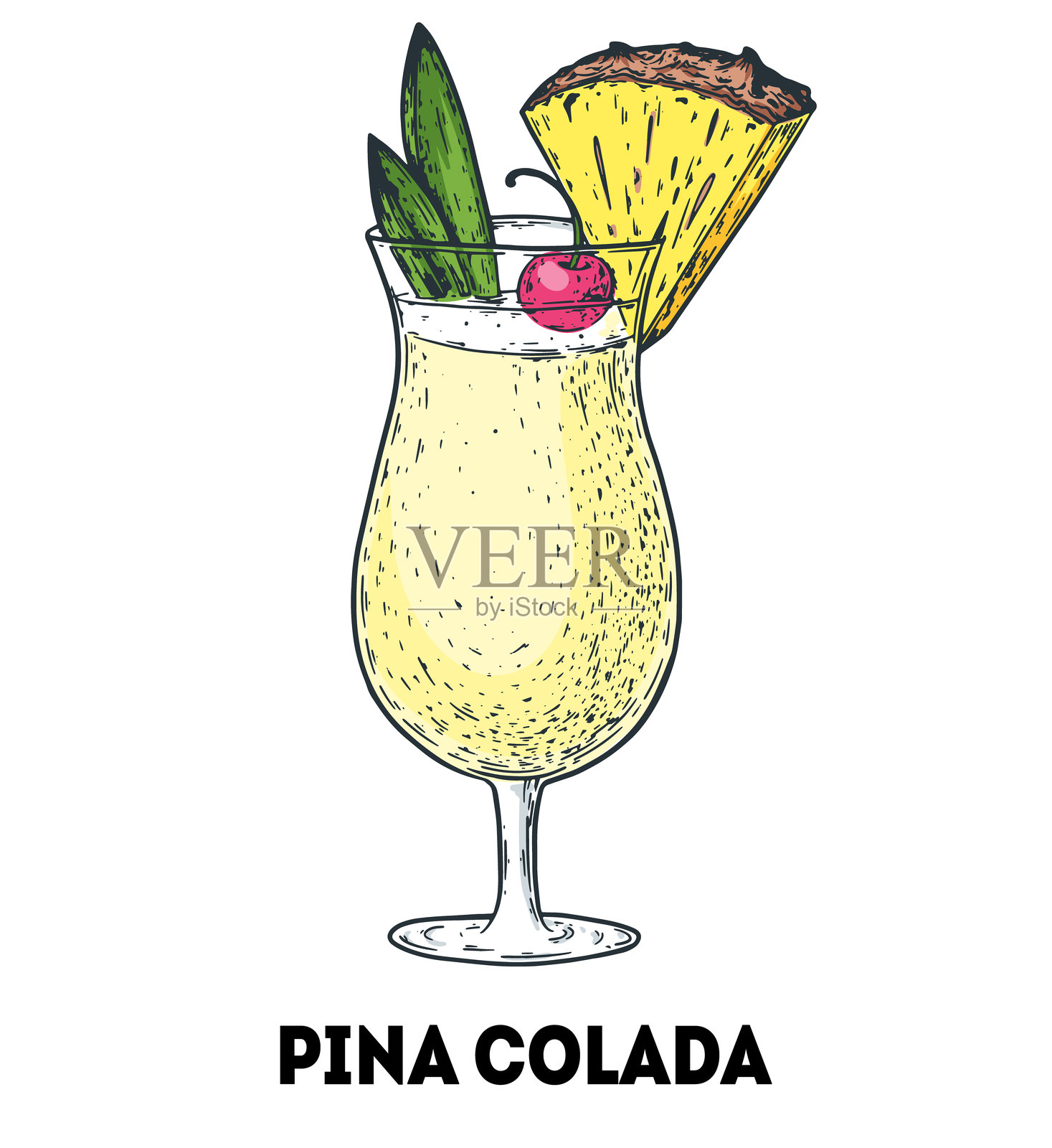 皮纳科拉达鸡尾酒插图。手绘草图。矢量插图。孤立物体。插画图片素材
