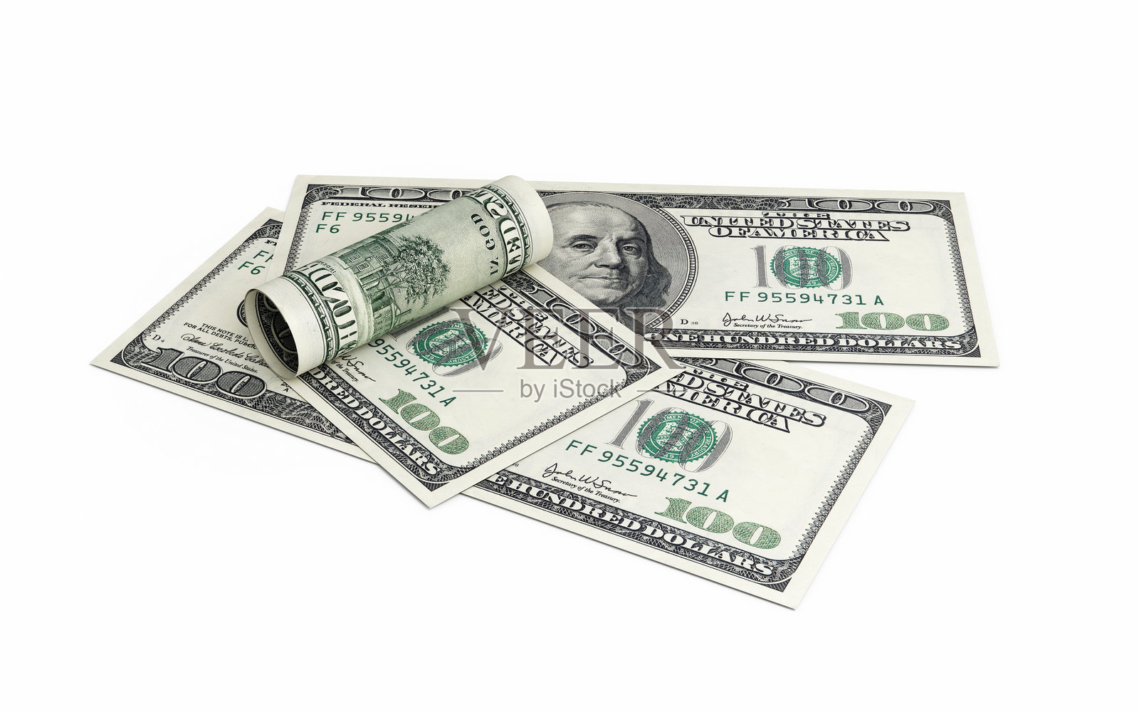 $100钞票，物体+阴影剪切路径照片摄影图片