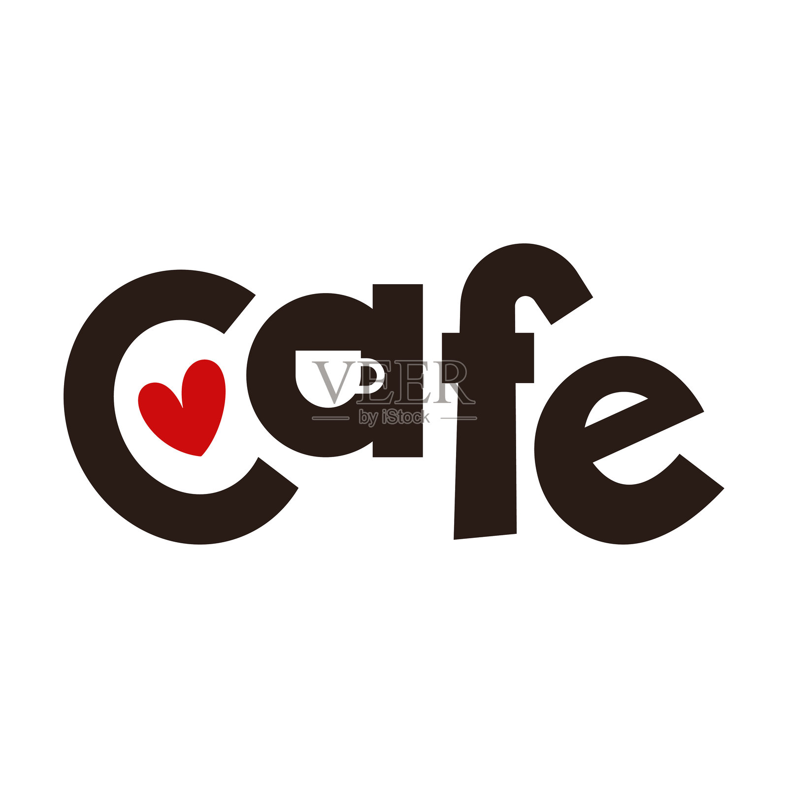 文字咖啡馆。文本，字母。彩色剪影。水平正面视图。矢量简单平面图形手绘插图。白色背景上的孤立物体。孤立。插画图片素材