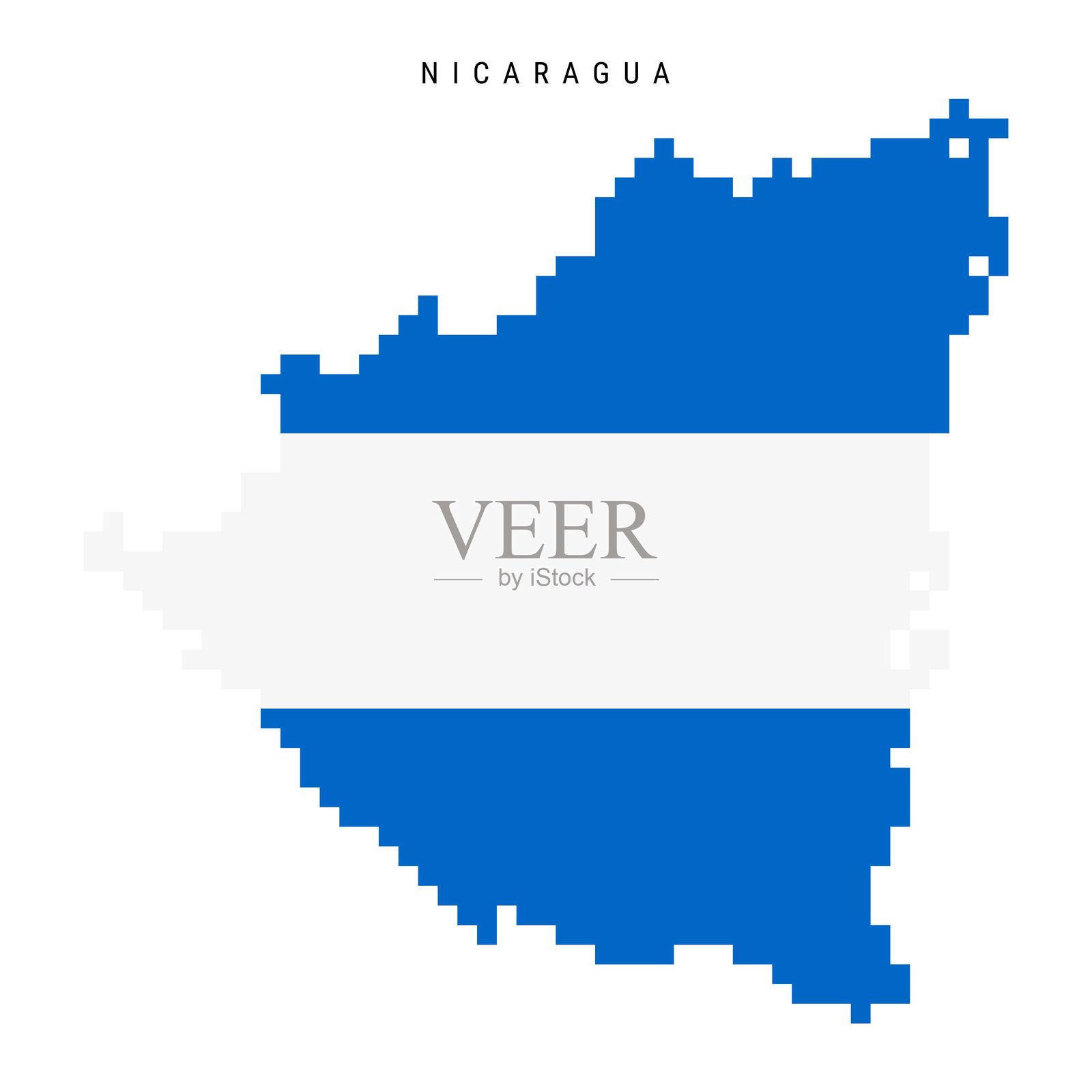 尼加拉瓜像素国旗地图图标。平面矢量插图，白色背景上独立展示。插画图片素材