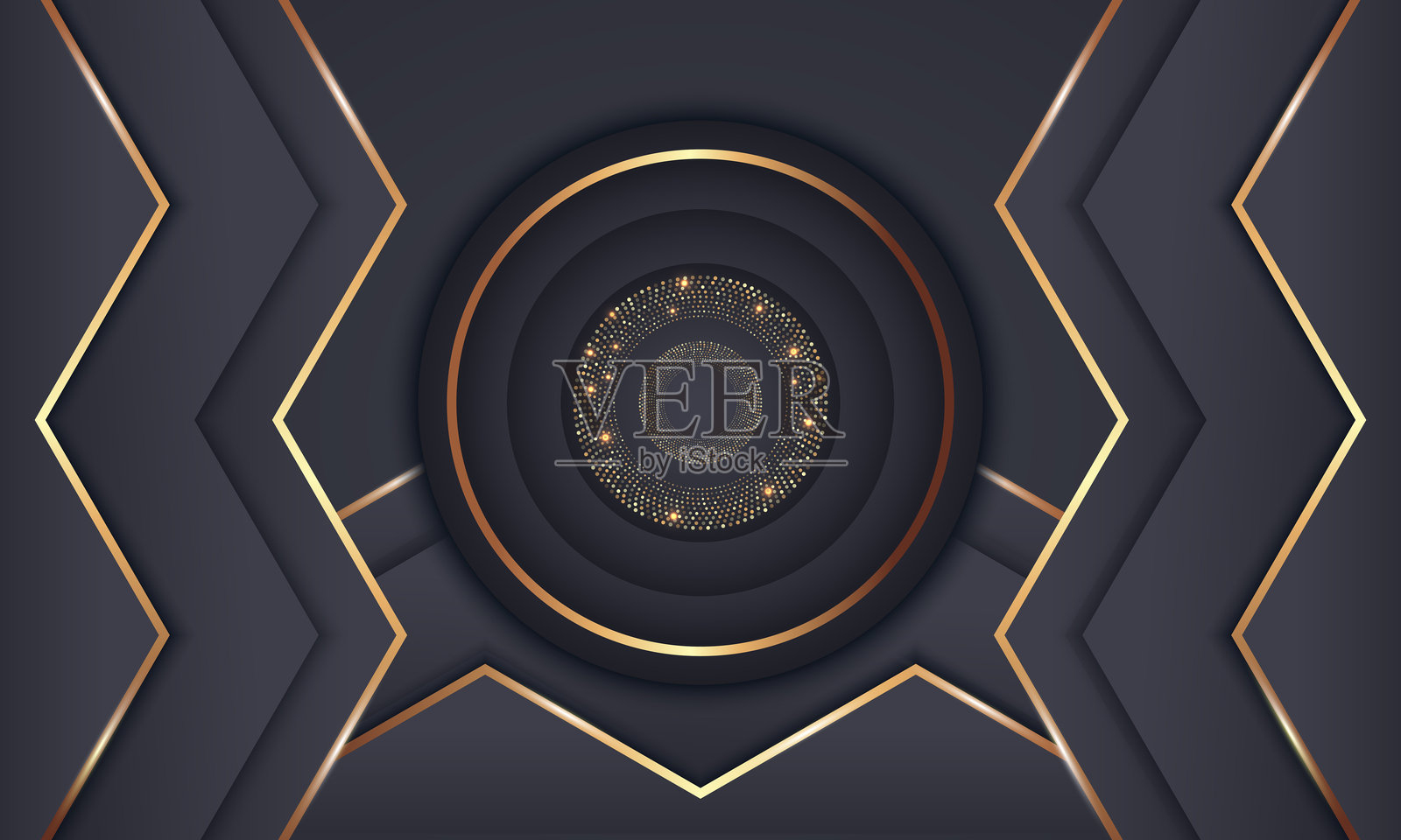 优雅的金色圆形奢华背景。留白灯光闪烁发光点粒子矢量图。插画图片素材