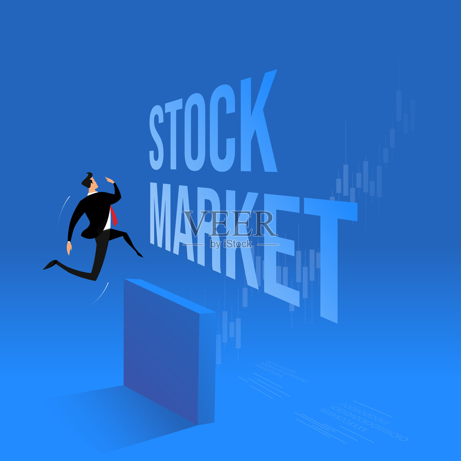 商人跳过股市障碍的概念插画图片素材