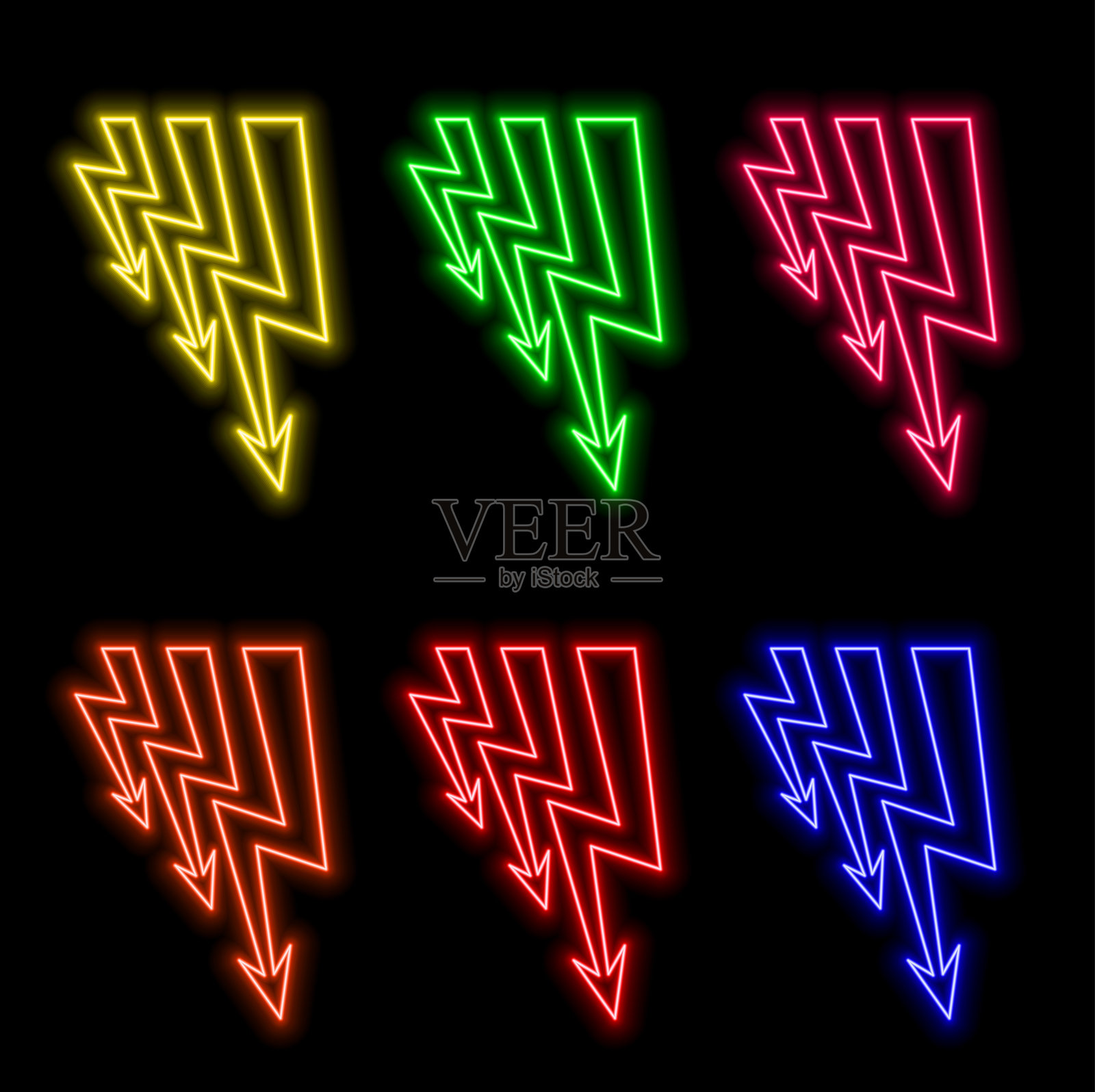 发光的霓虹电闪电标志。矢量插图。插画图片素材