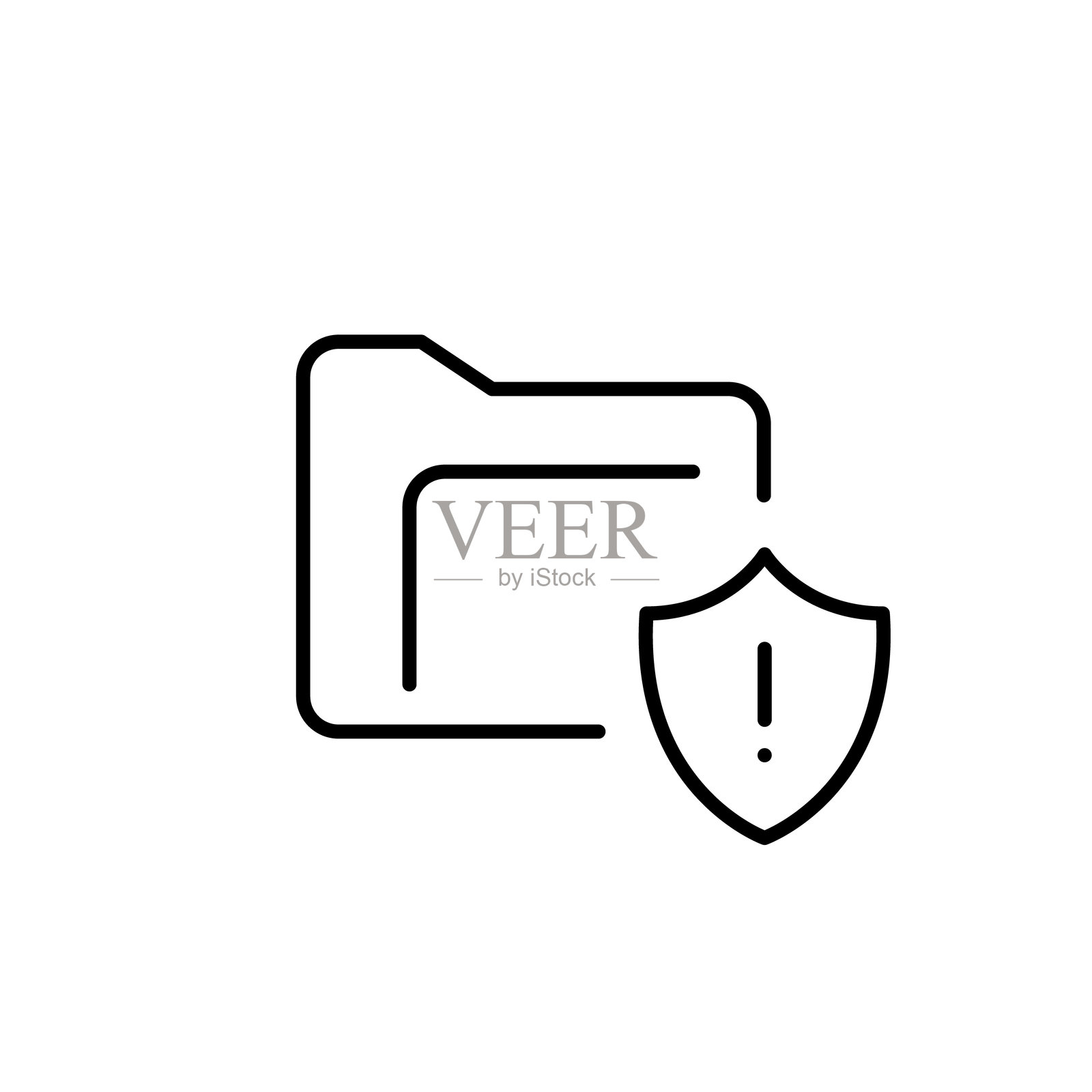 文件夹和带感叹号的盾牌。问题警告，安全警报。像素完美的矢量图标插画图片素材