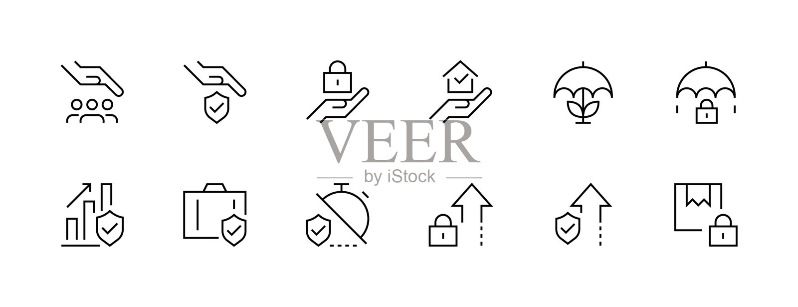 保险轮廓图标集合。插画图片素材