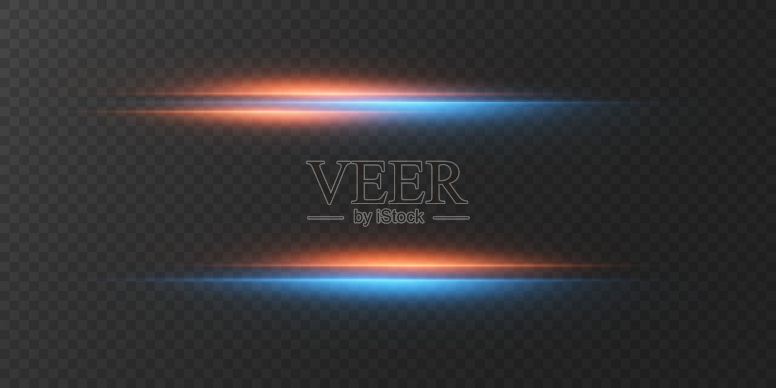 红色和蓝色的横向效果集合，霓虹激光线。插画图片素材