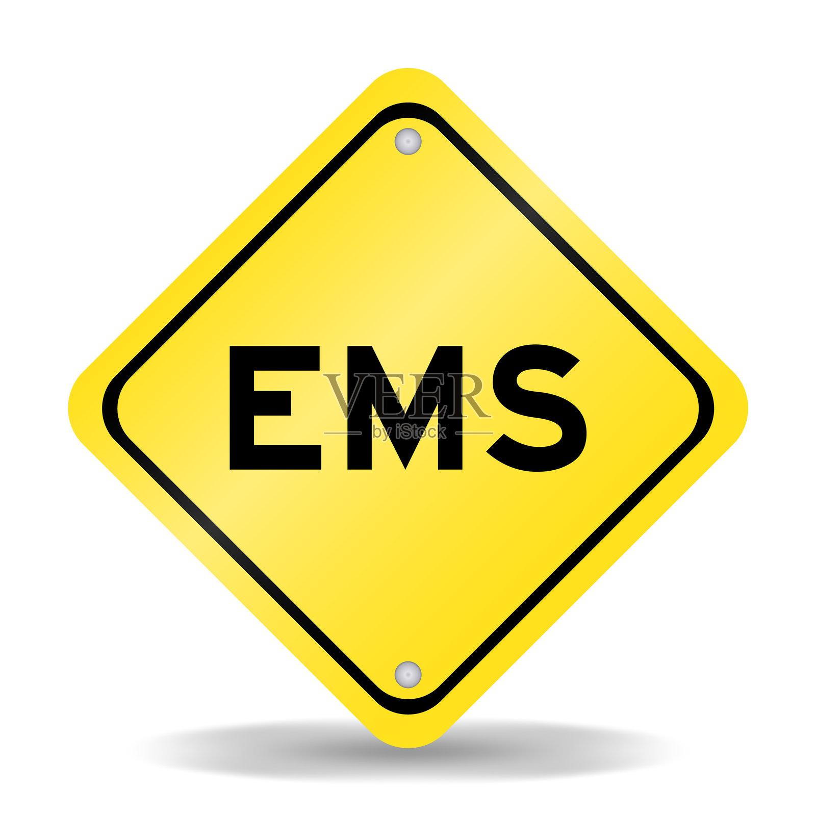 白色背景上带有“EMS”（紧急医疗服务或快递服务缩写）的黄色交通标志插画图片素材