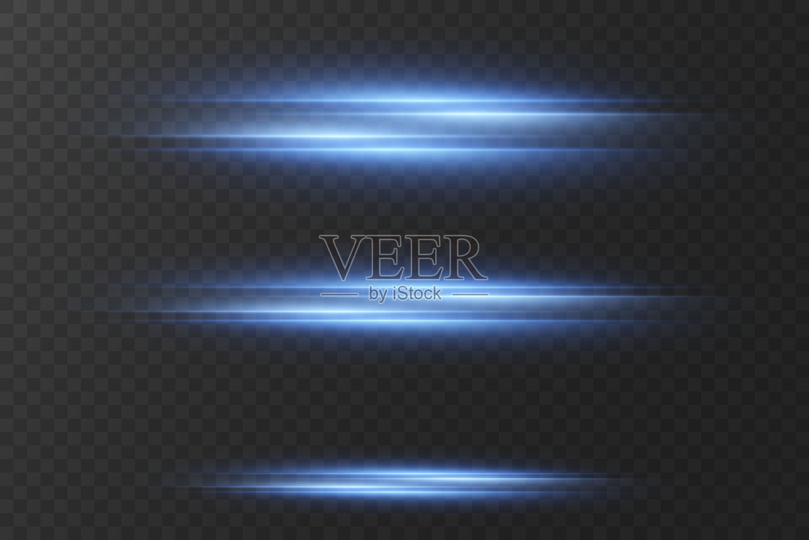 蓝色和霓虹灯的闪烁，水平激光束，光线的线条。插画图片素材