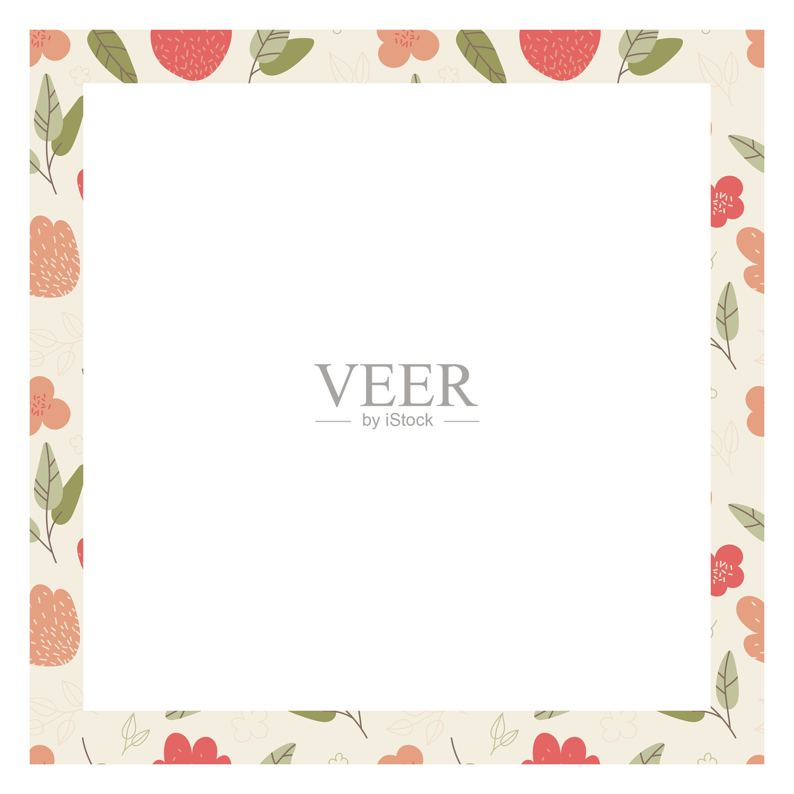 带有叶子和花朵的框架。插画图片素材