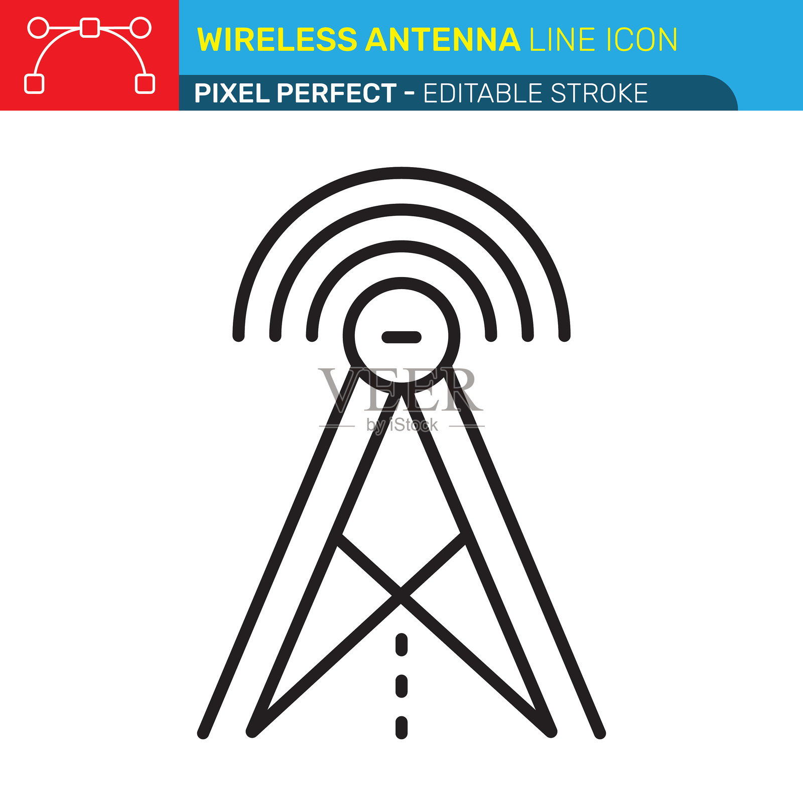无线天线线条图标 - 像素完美 - 可编辑的线条 - 用户界面，用户体验矢量图标。插画图片素材