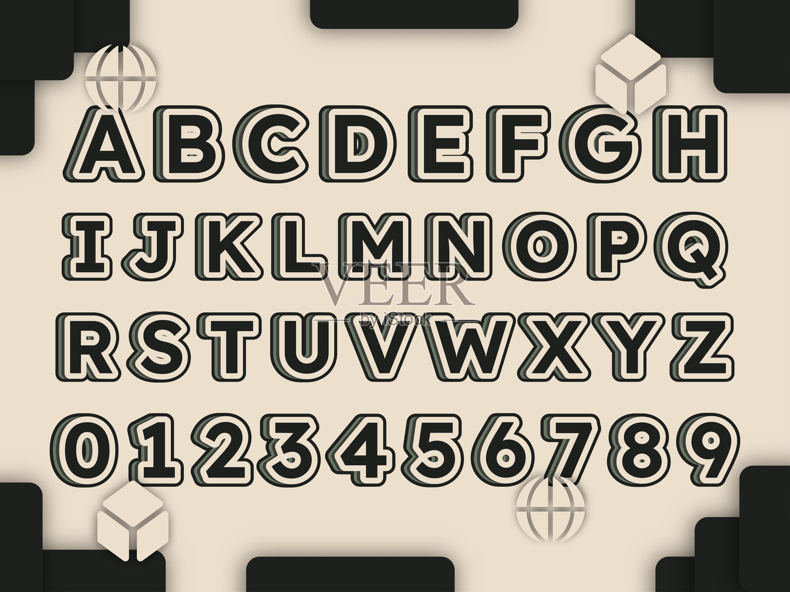 字母3D设计和多彩可编辑文本效果。文本可以更改。插画图片素材