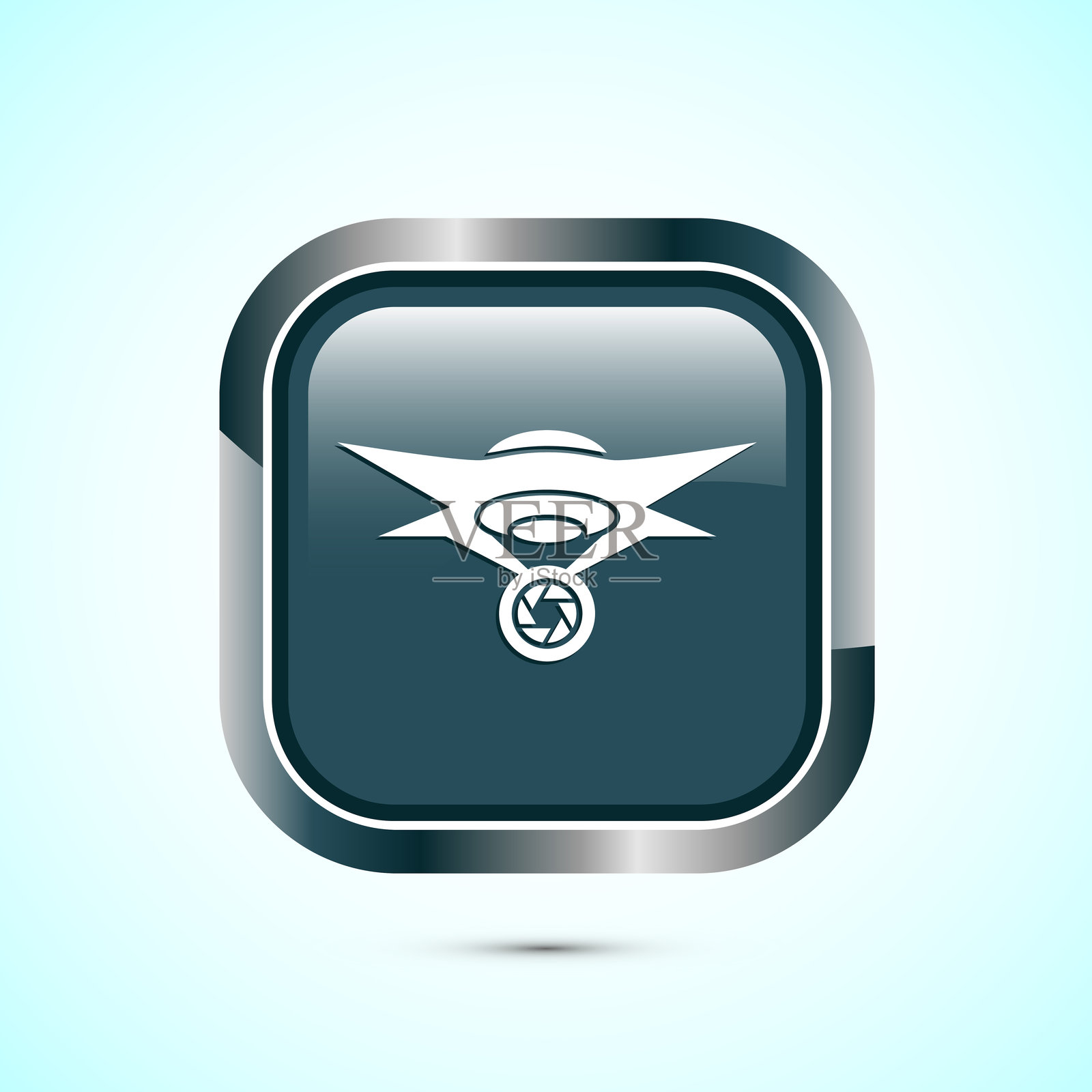 无人机图标设计插图。无人机四旋翼标志符号，灰色方形按钮设计。插画图片素材