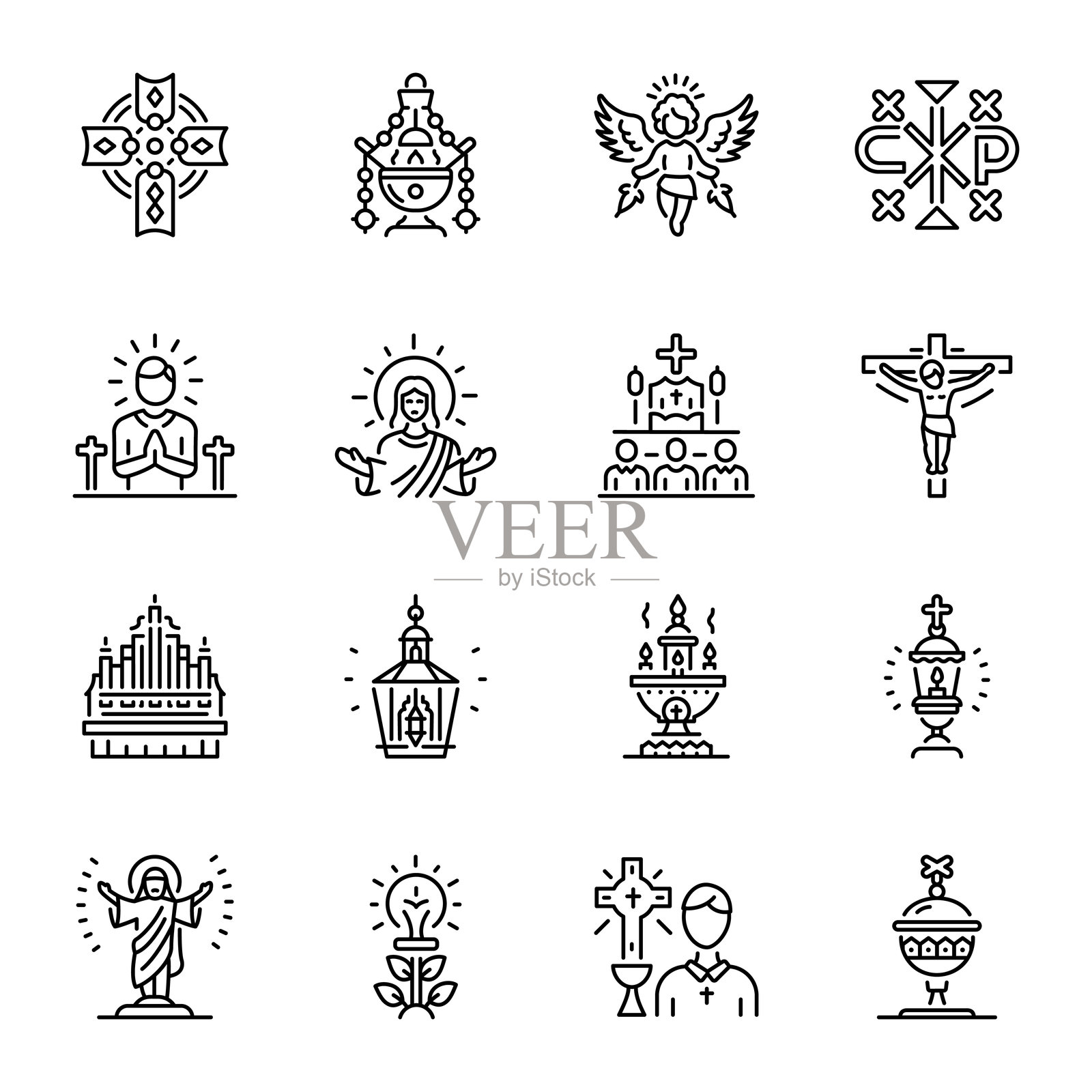 线性正统宗教图标集合插画图片素材