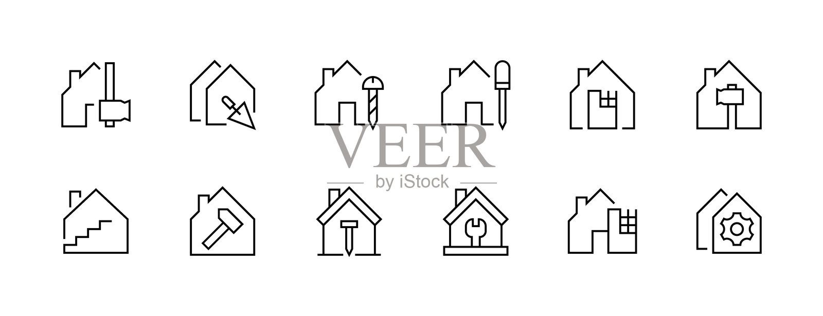 房屋装修图标集合。插画图片素材