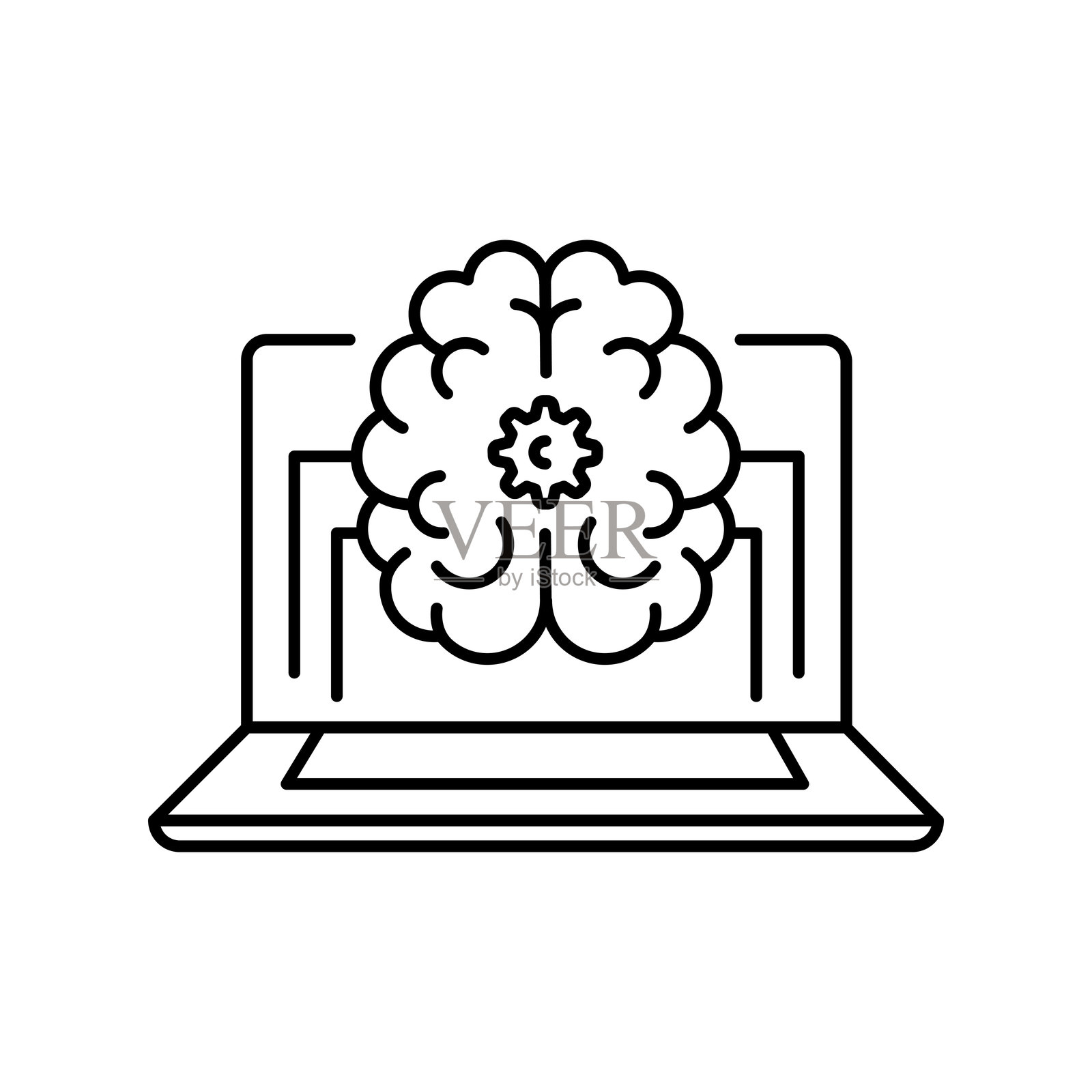 脑-计算机接口，BCI 线条图标。插画图片素材